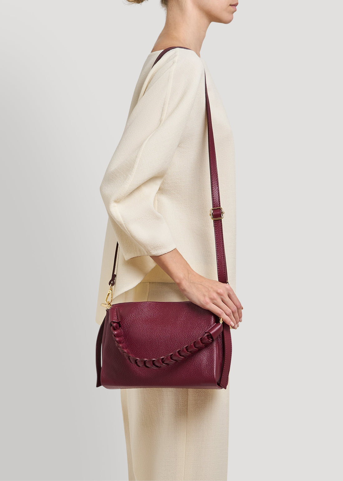 Braid Micro Bag in Burgundy Dollar Leather