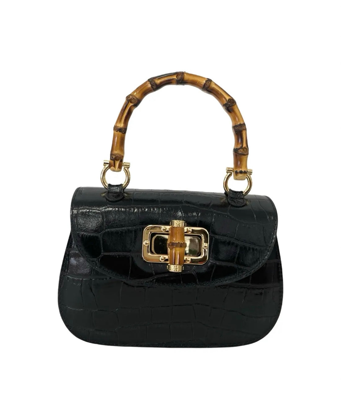 Divina Bag in Brushed and Croco Leather Black