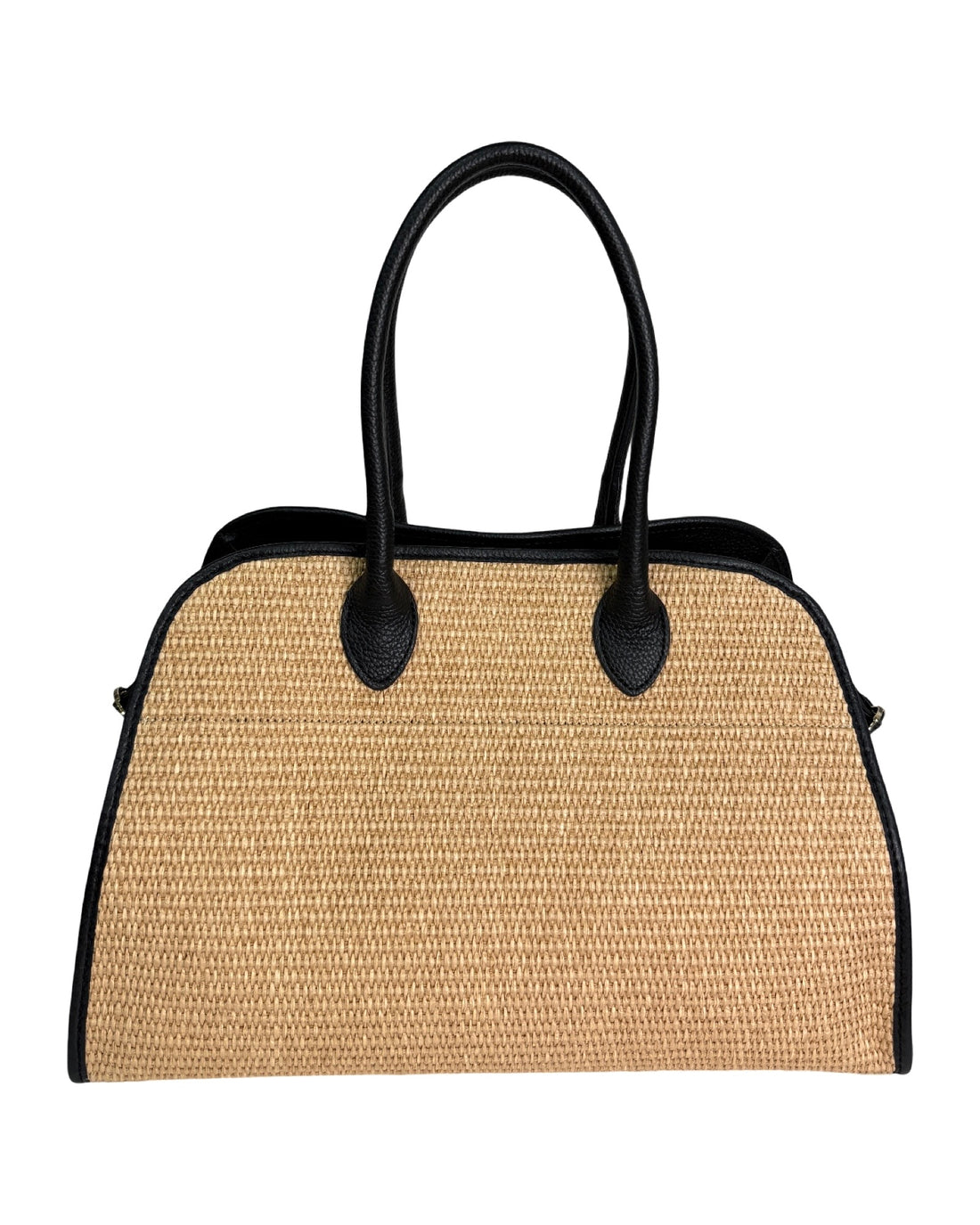 Noor Bag in Dollar Leather Black and Raffia