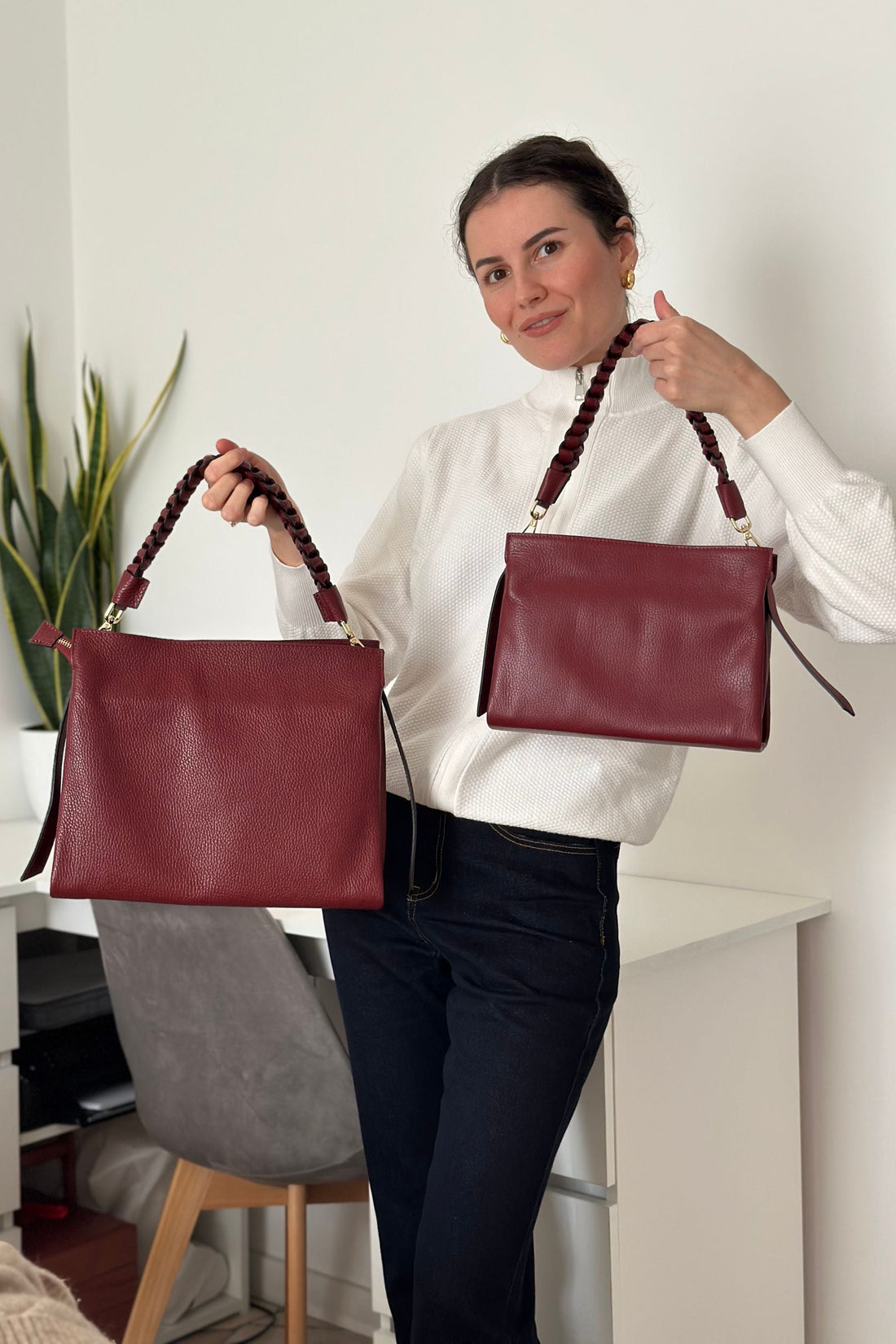 Braid Micro Bag in Burgundy Dollar Leather