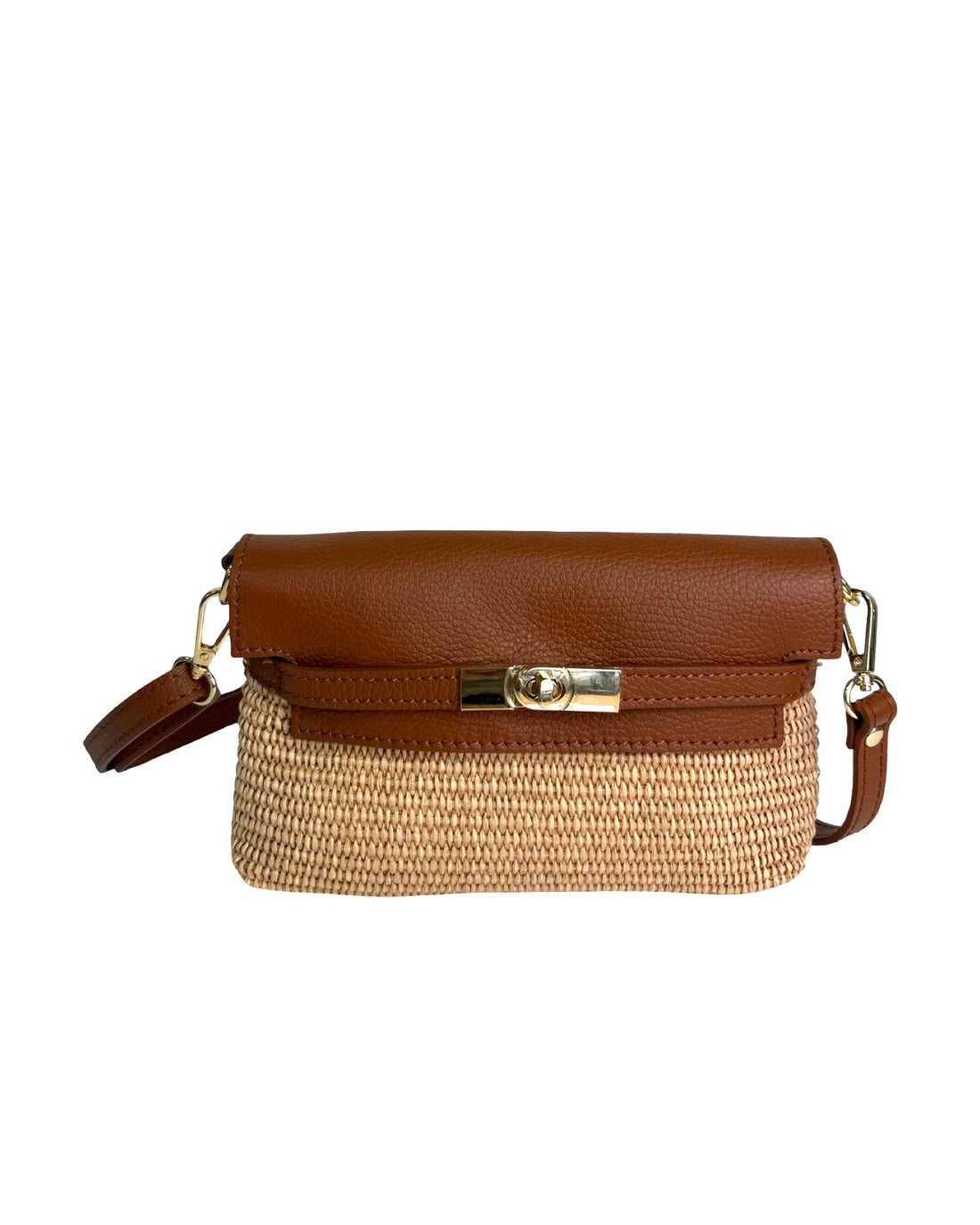 Lavinia Bag in Raffia and Dollar Leather Brown