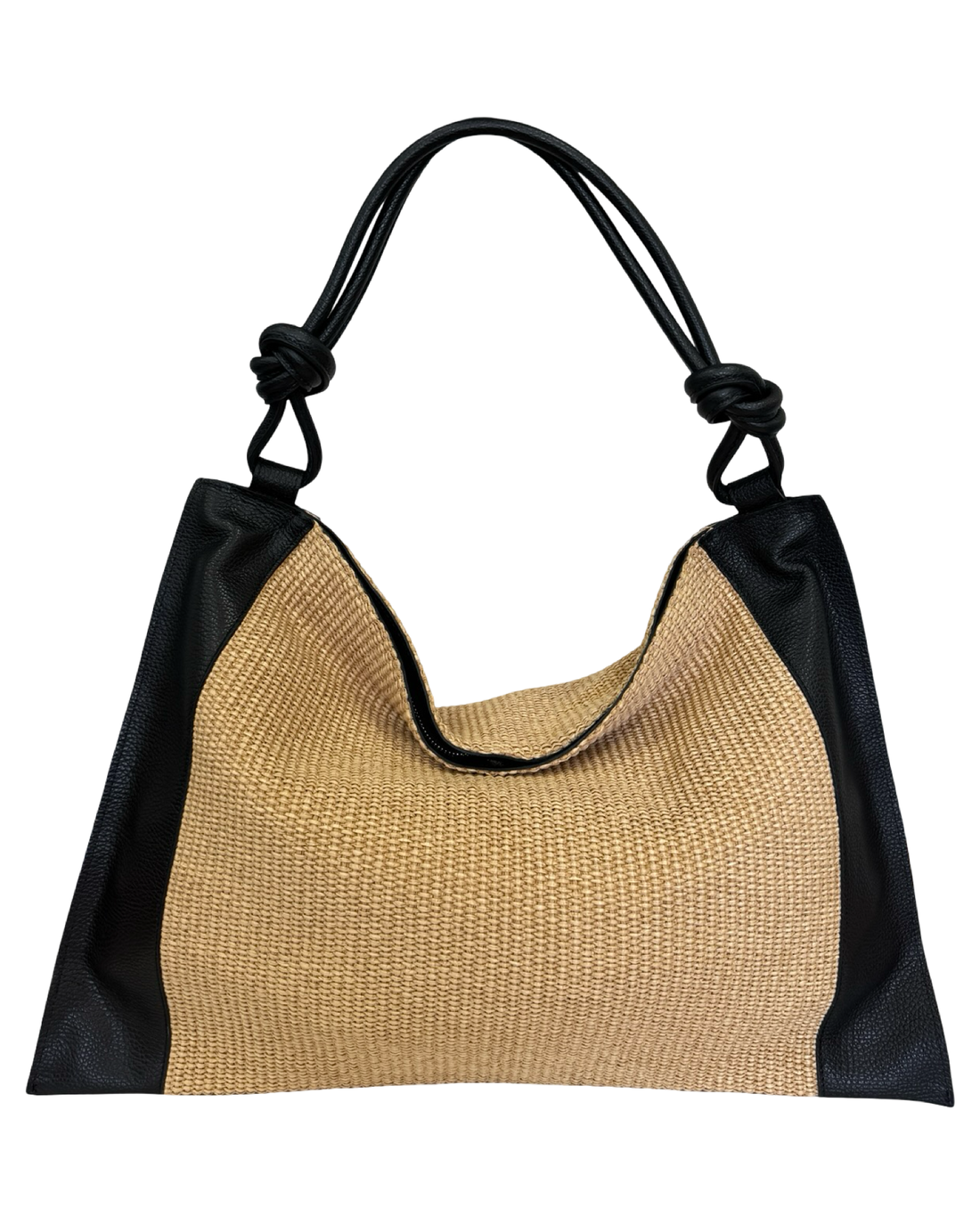 Margot Large Bag in Raffia and Dollar Leather Black