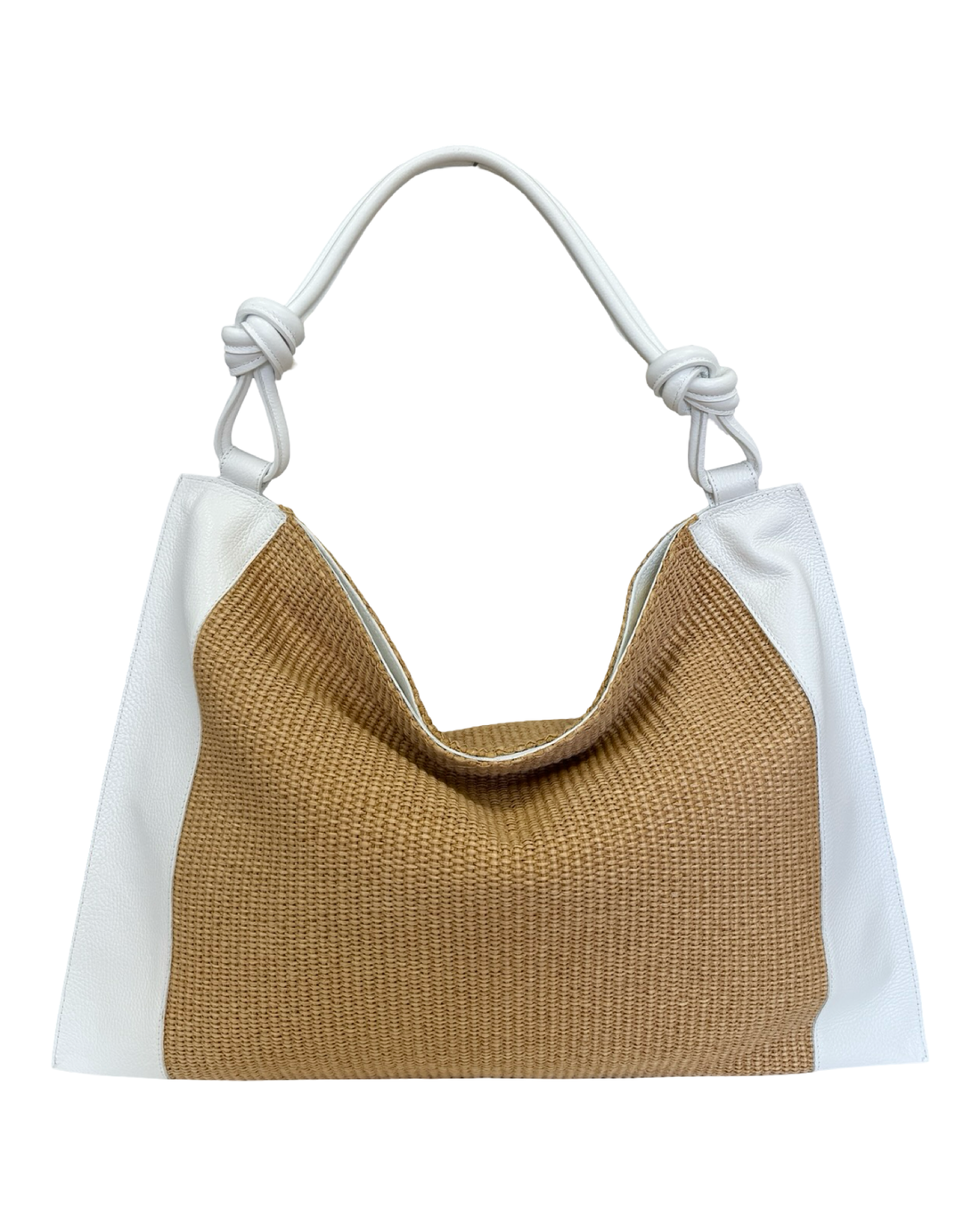 Margot Large Bag in Raffia and Dollar Leather White