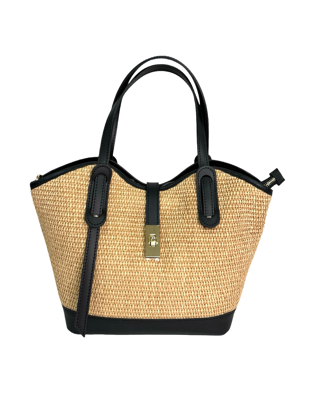 Montclair Bag in Raffia and Brushed Leather Black