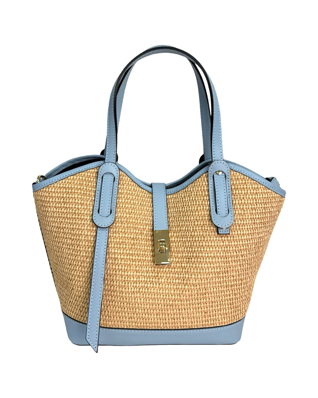 Montclair Bag in Raffia and Brushed Leather Light Blue