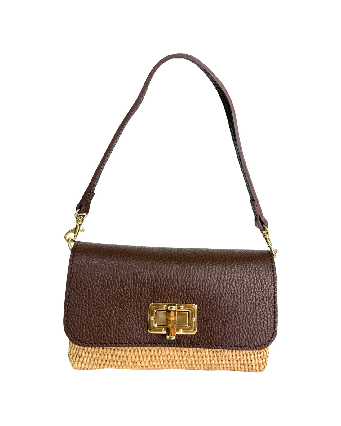 Emily Bag in Raffia and Dollar Leather Dark Brown