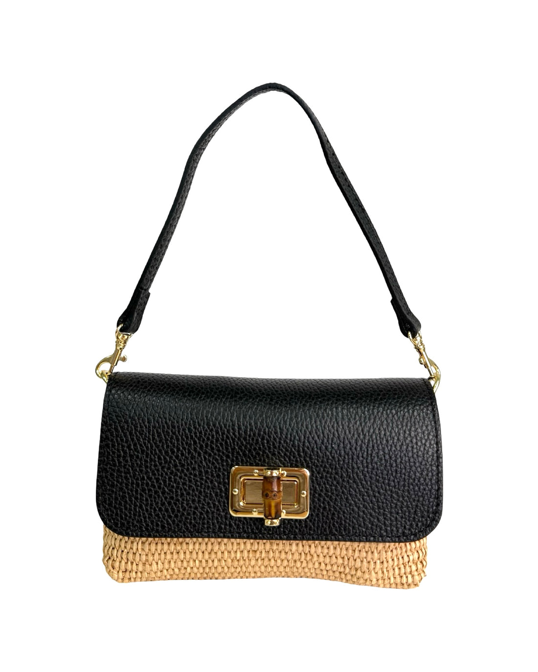 Emily Bag in Raffia and Dollar Leather Black