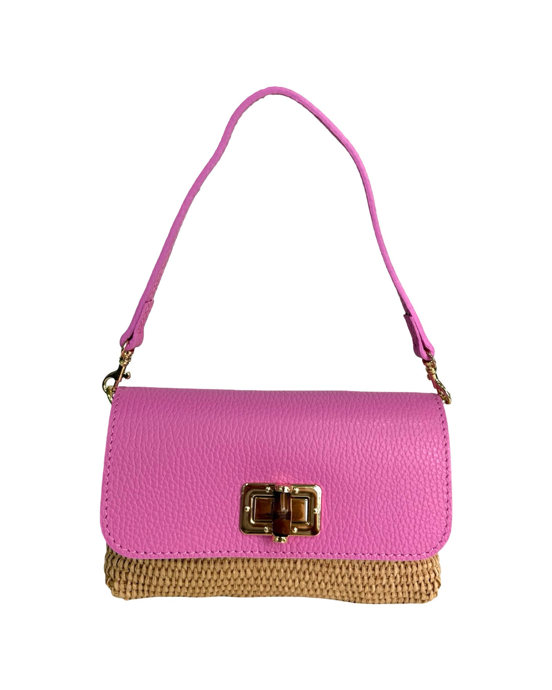Emily Bag in Raffia and Dollar Leather Pink