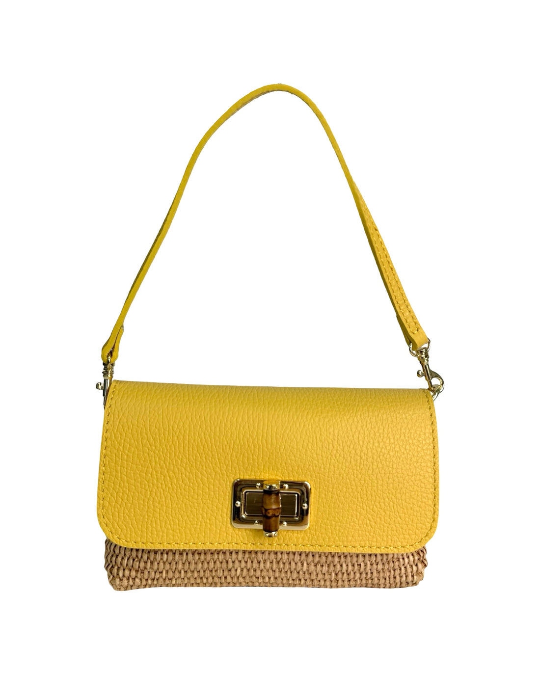 Emily Bag in Raffia and Dollar Leather Mustard