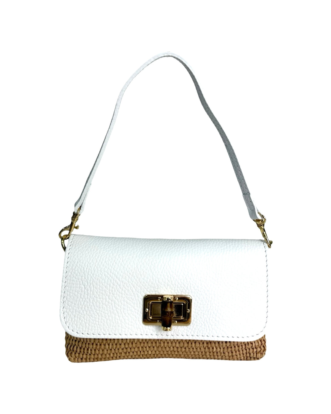 Emily Bag in Raffia and Dollar Leather White
