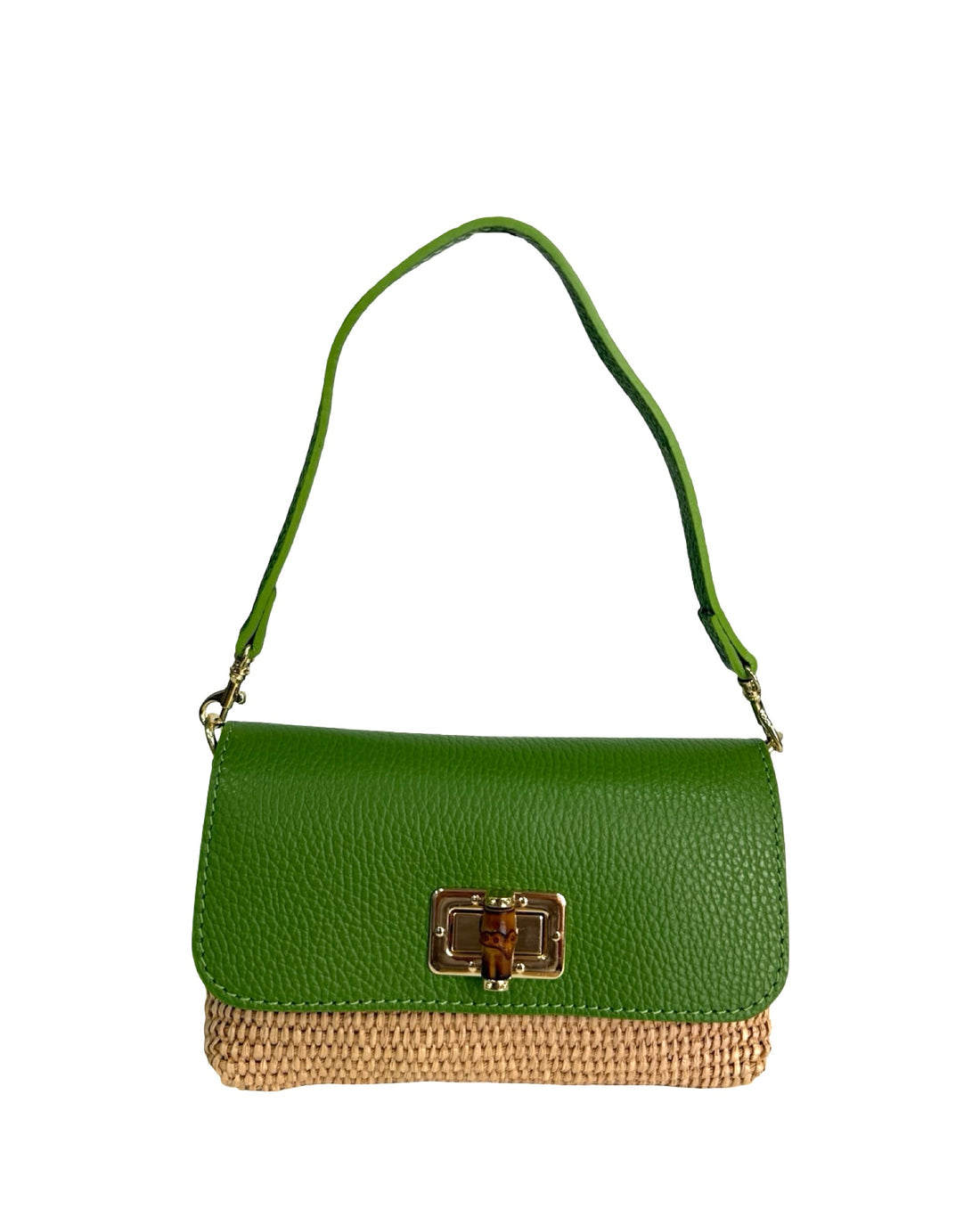 Emily Bag in Raffia and Dollar Leather Green