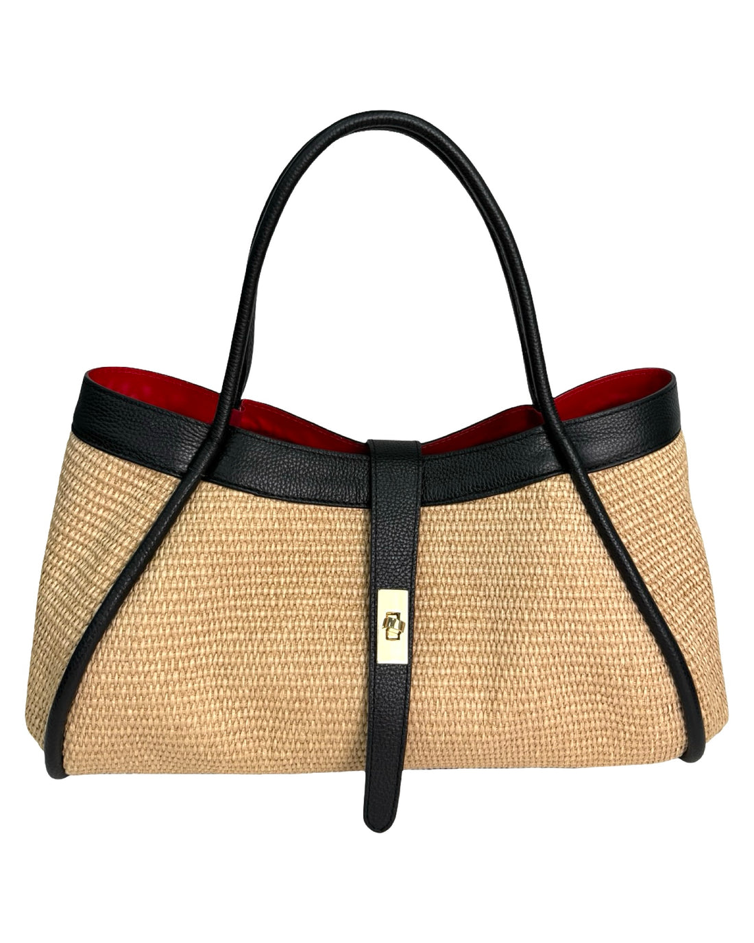 Mayfair Bag in Raffia and Dollar Leather Black