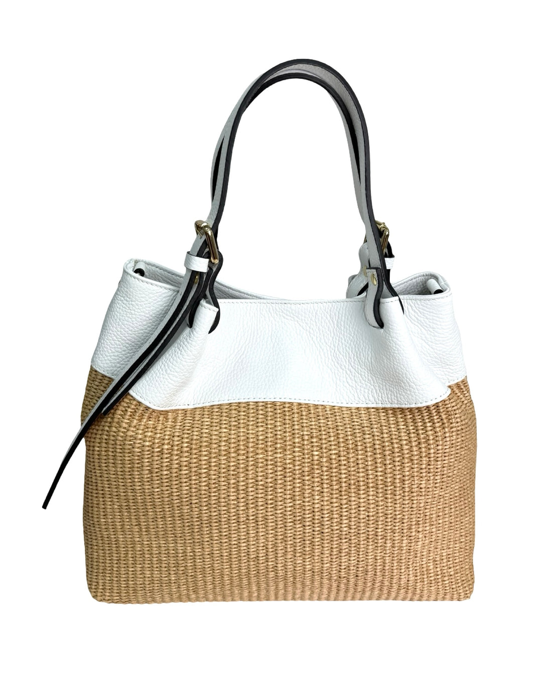 Iside Bag in Raffia and Dollar Leather White