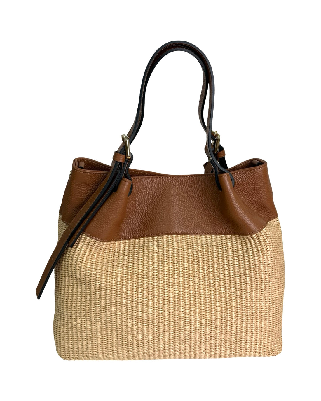 Iside Bag in Raffia and Dollar Leather Tan