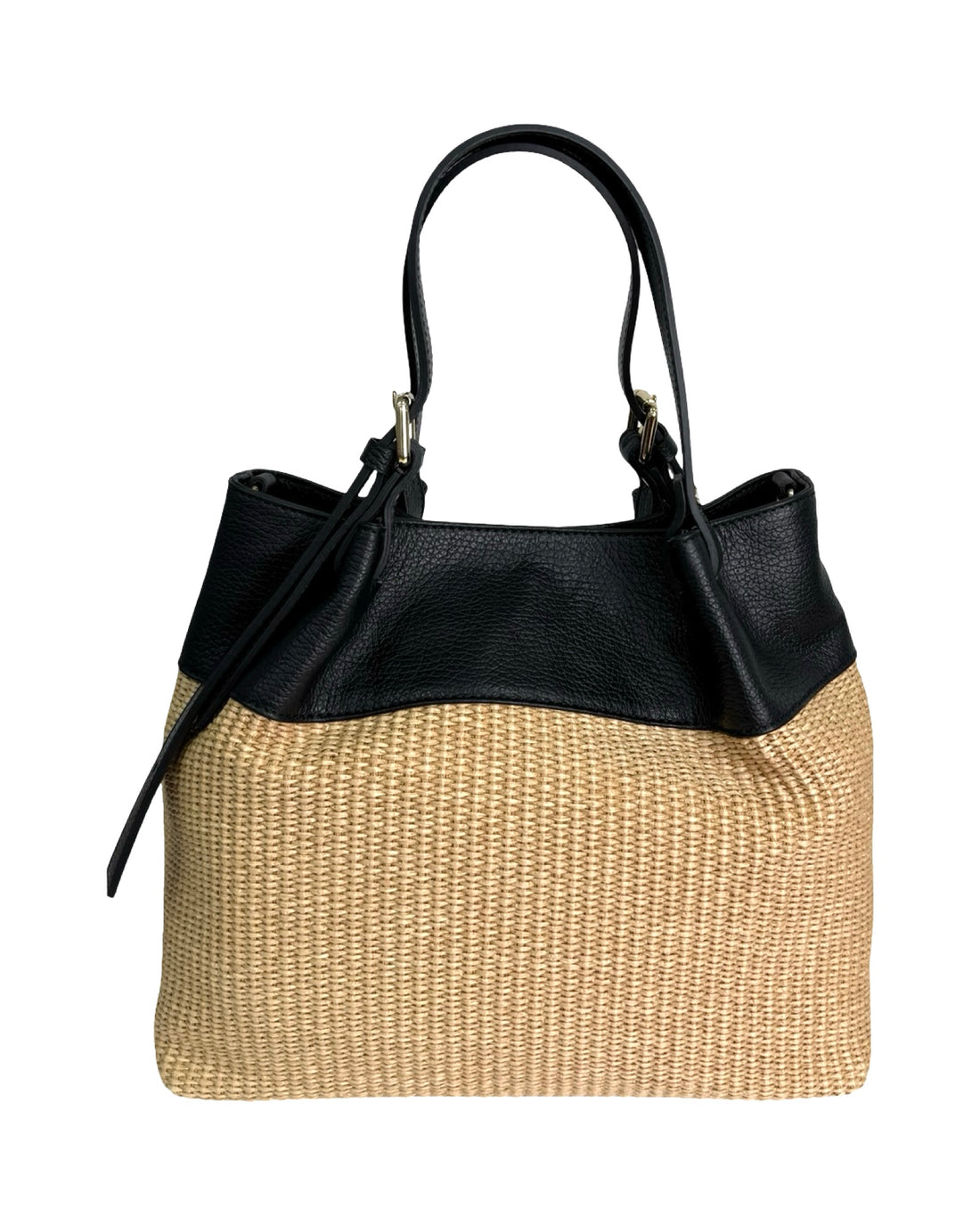 Iside Bag in Raffia and Dollar Leather Black