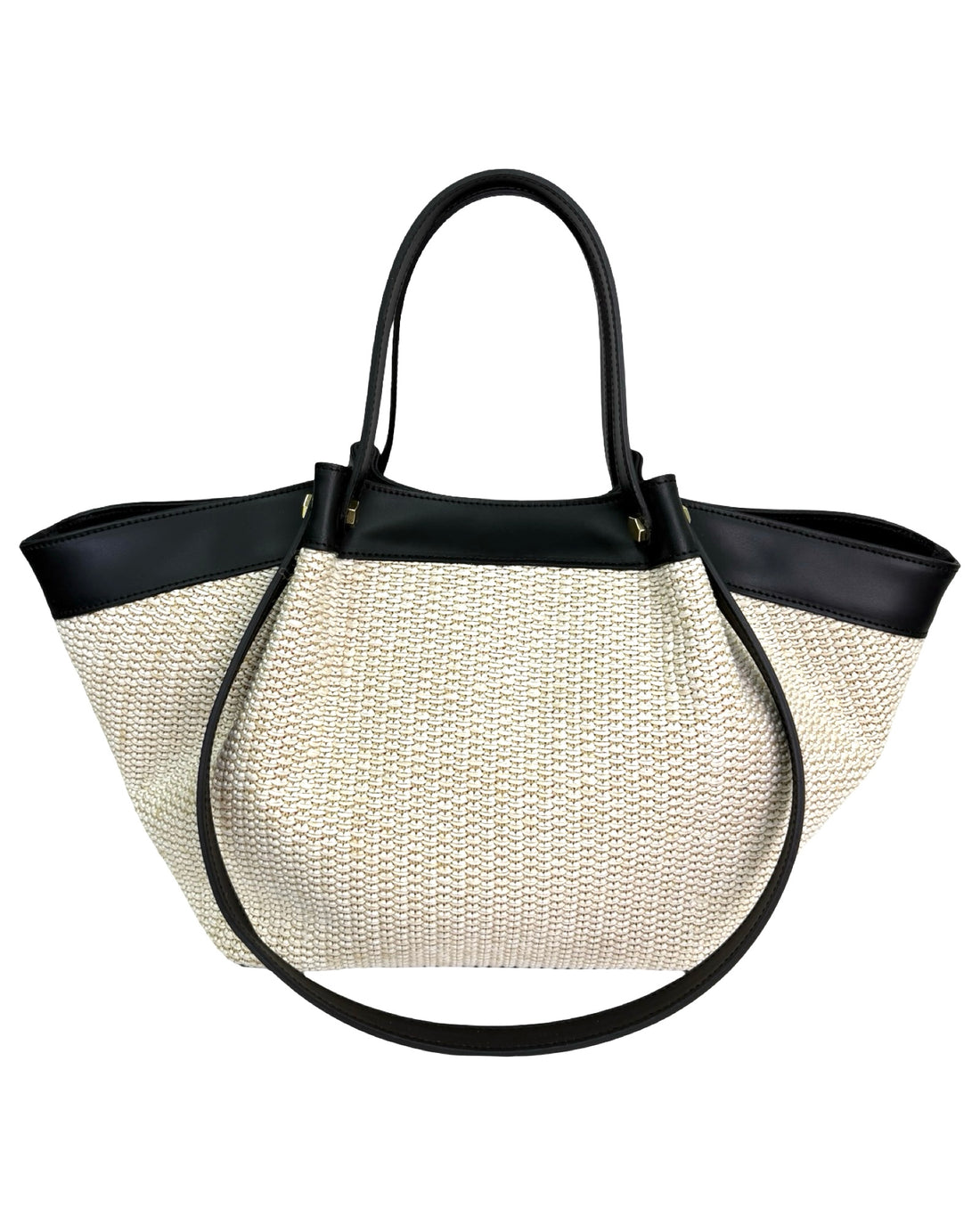 Juliette Bag in Raffia and Brushed Leather Black and White