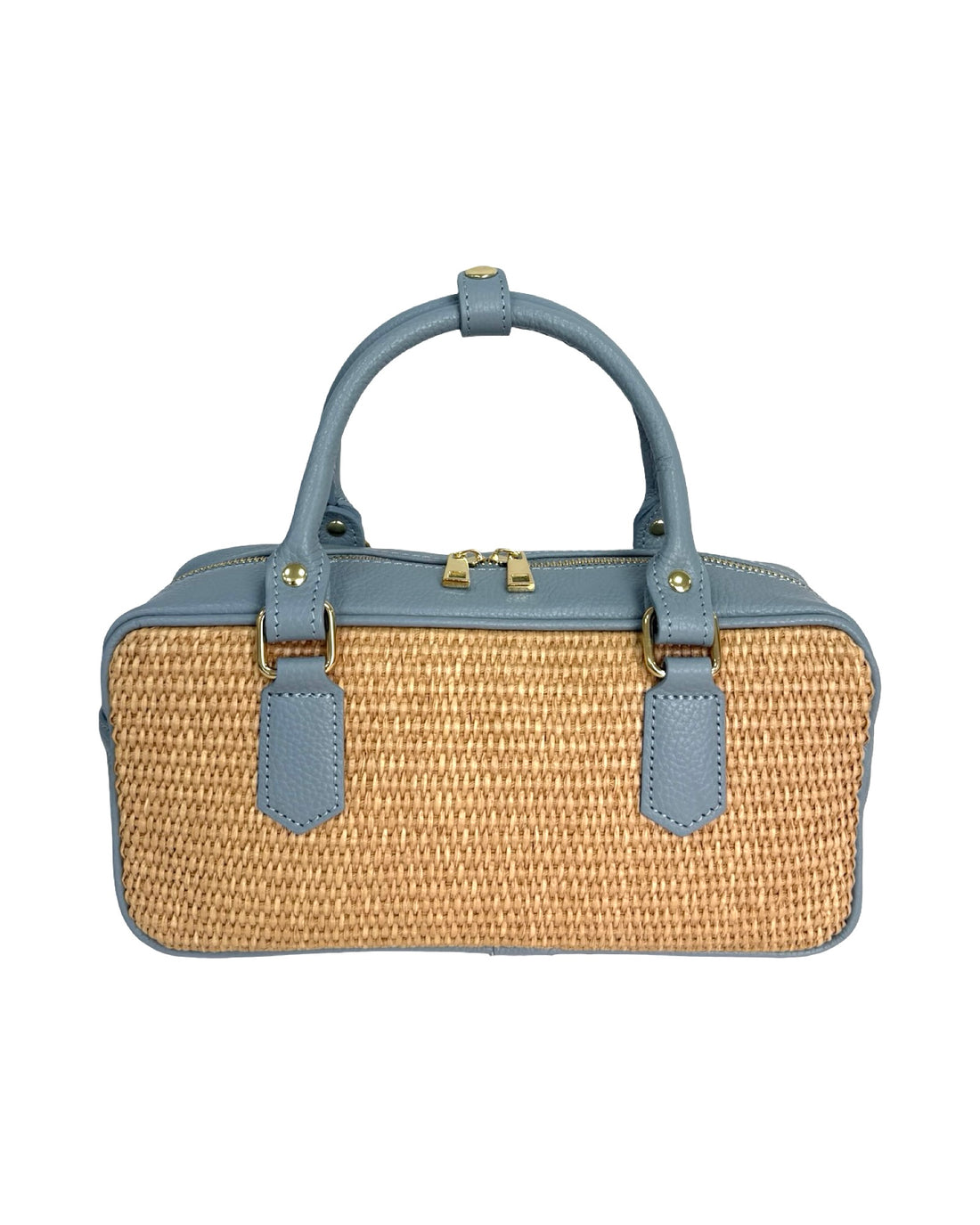 Rosewood Bag in Raffia and Dollar Leather Powder Blue