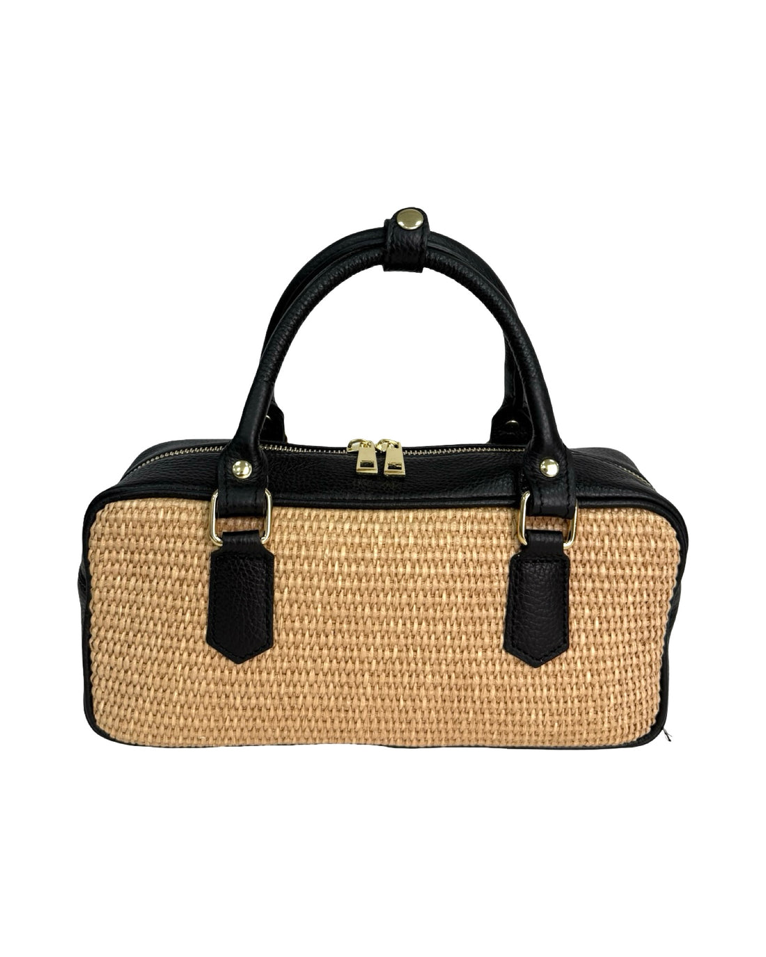 Rosewood Bag in Raffia and Dollar Leather Black