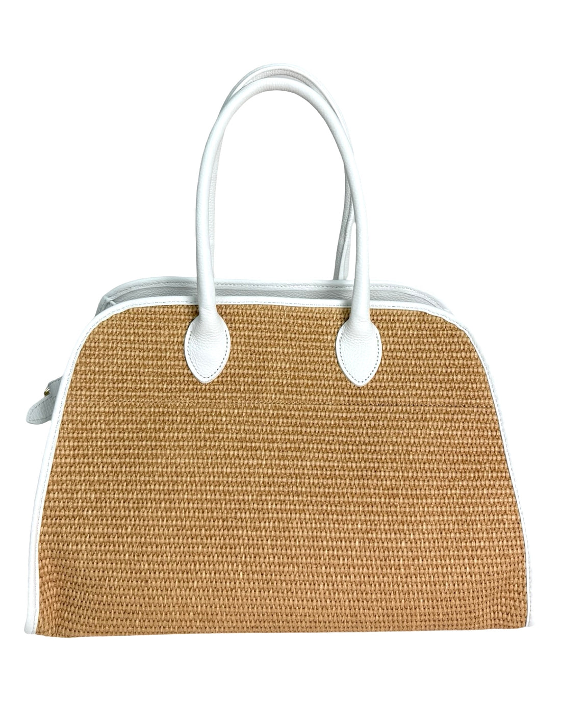 Noor Bag in Dollar Leather White and Raffia