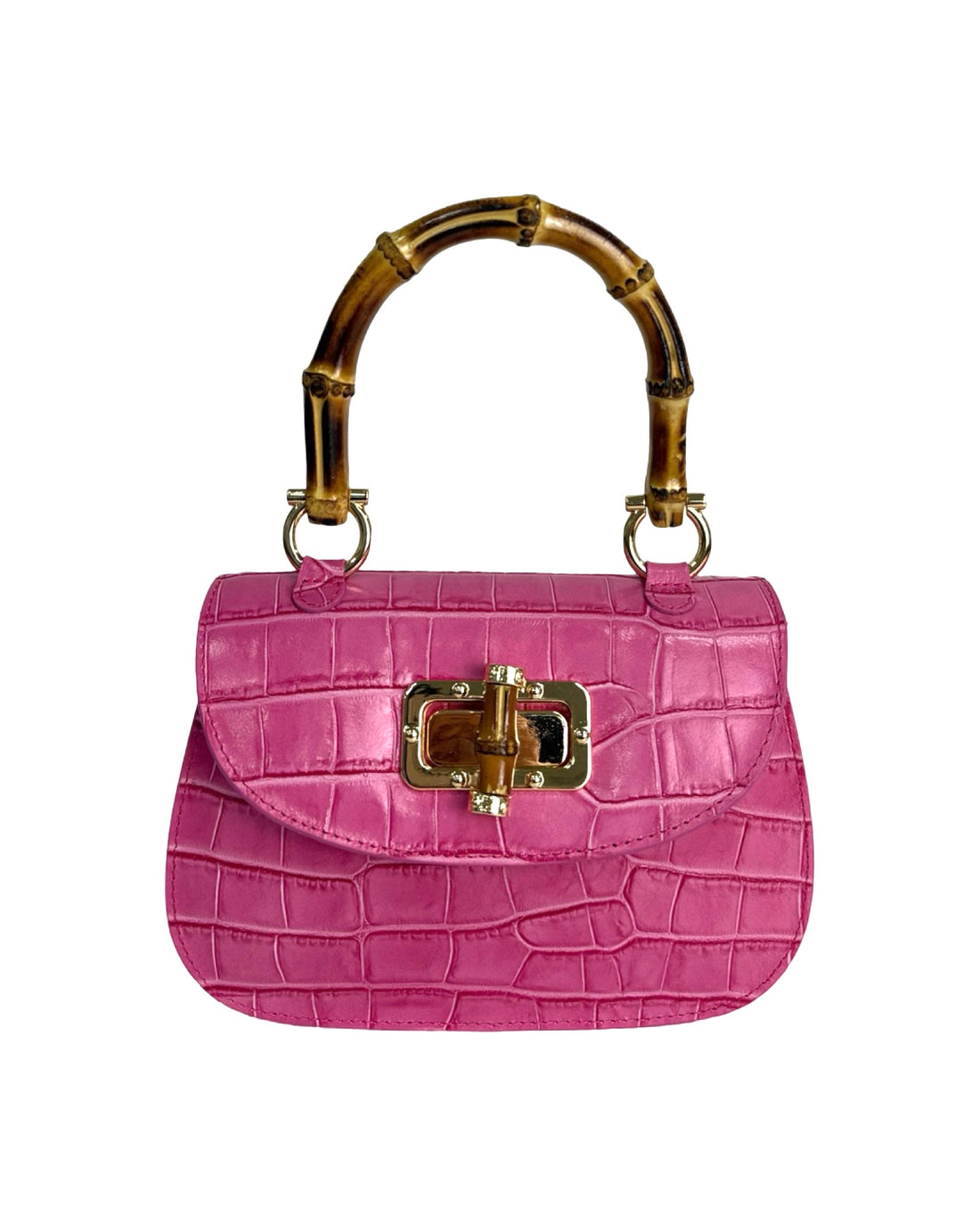 Divina Bag in Brushed and Croco Leather Fuxya