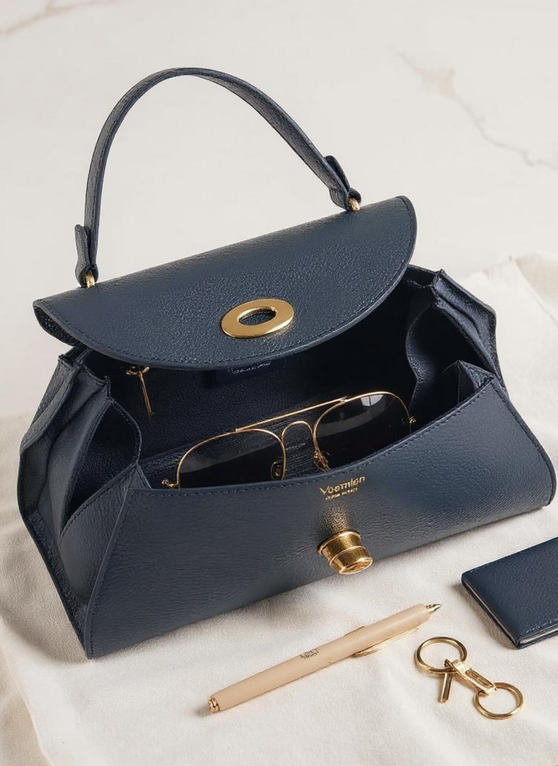 Florence Bag in Navy Blue Togo Leather