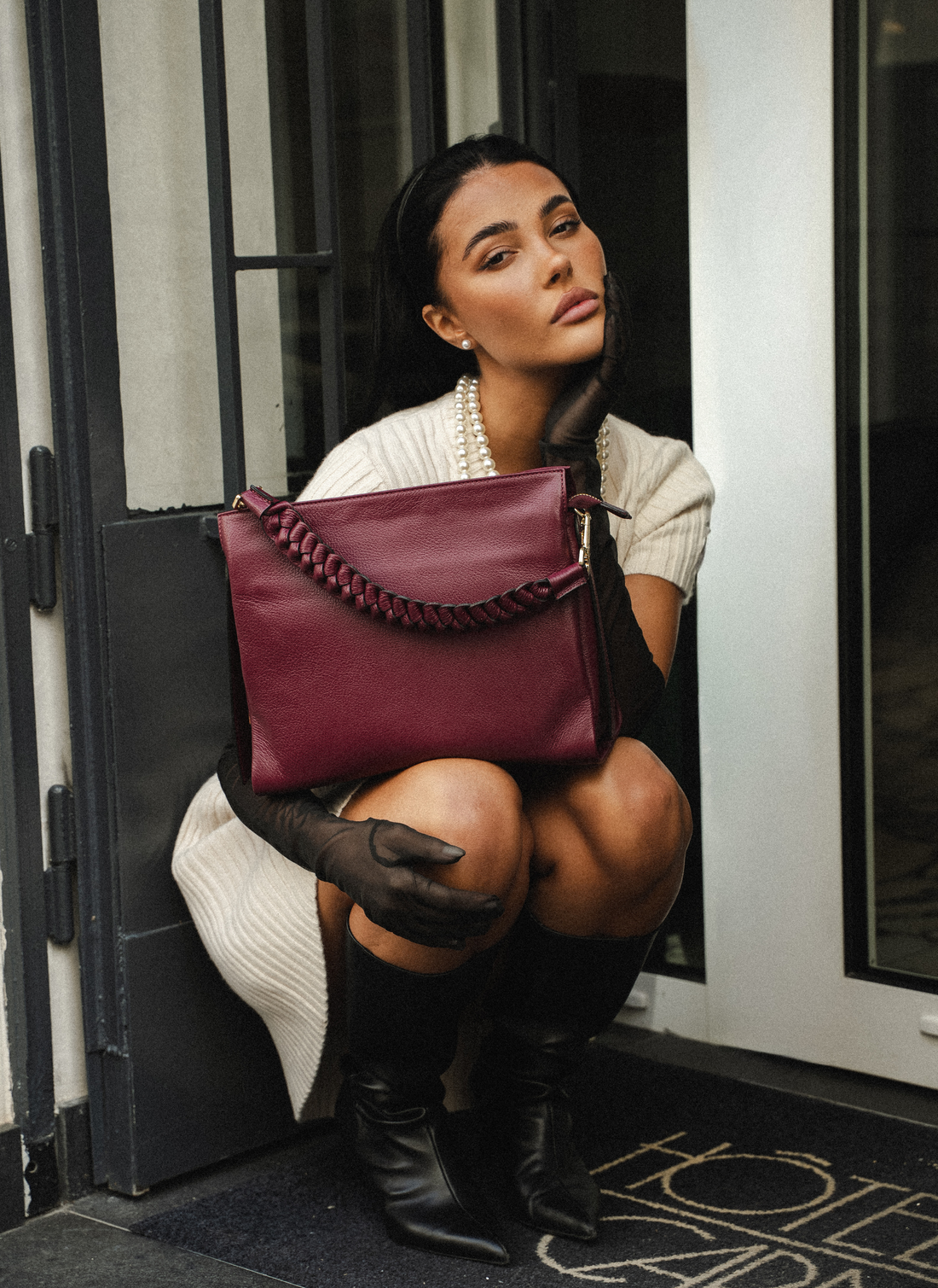Burgundy Dollar Leather Braid Bag