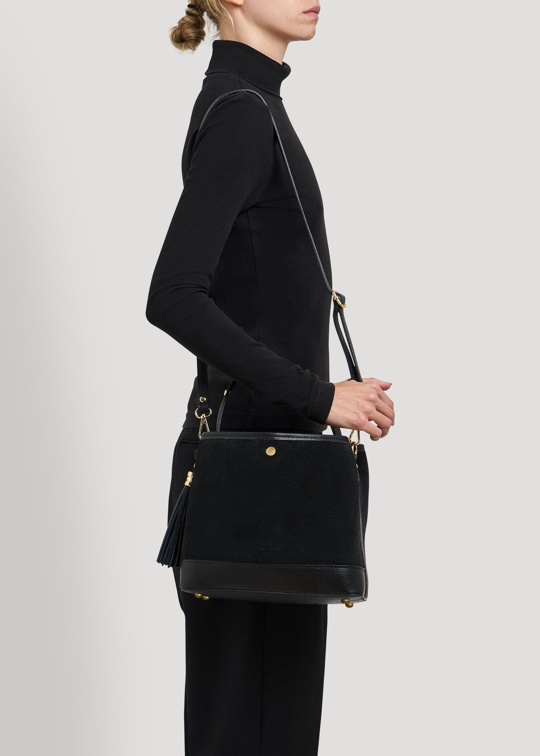 Kendy Bag in Black Suede and Dollar Leather
