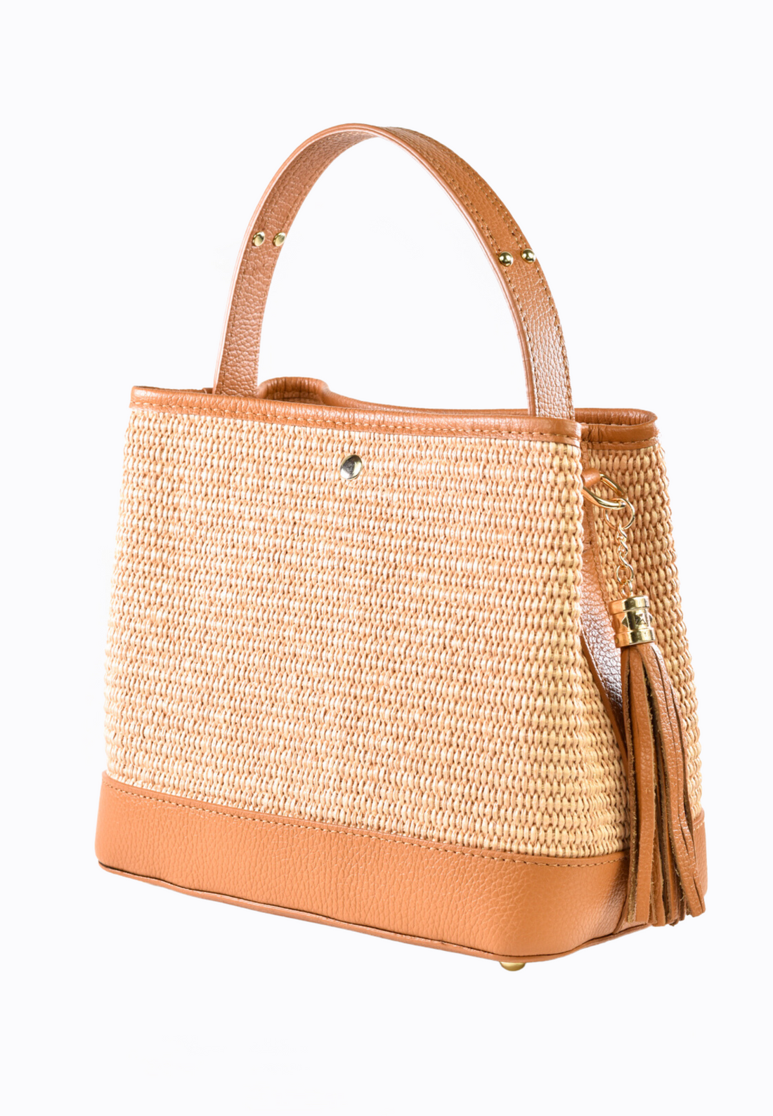 Kendy Bag in Tan Dollar Leather and Raphia