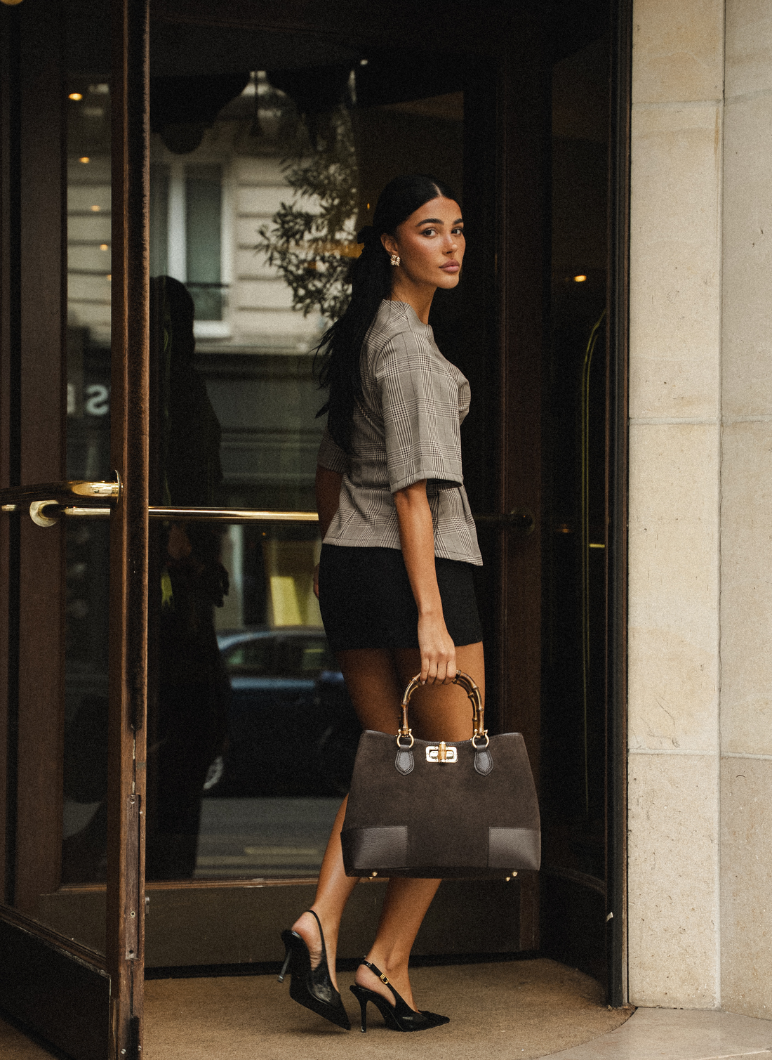 Borsa Bamboo Babe in Camoscio e Pelle Testa di moro