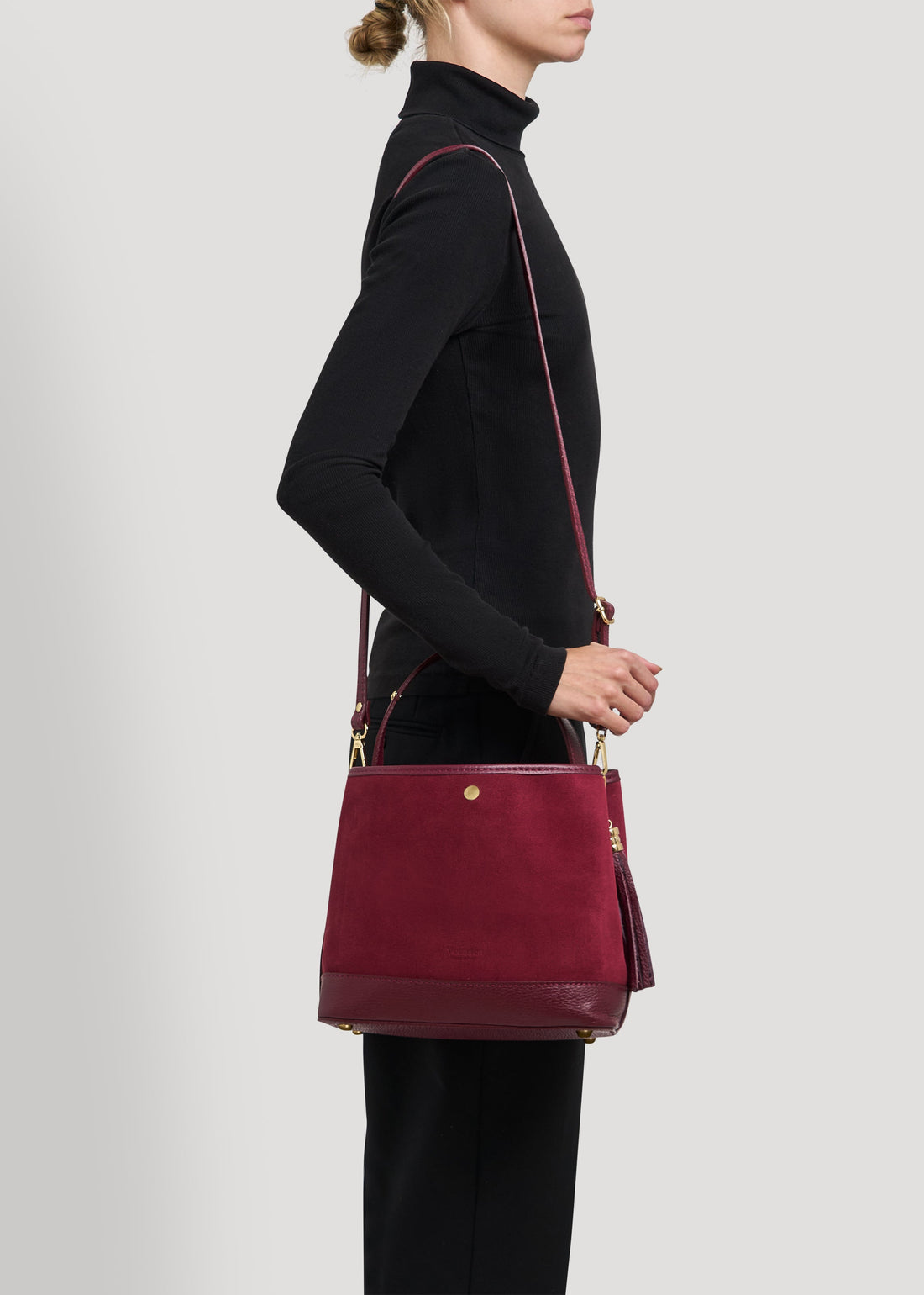Kendy Bag in Burgundy Suede and Dollar Leather