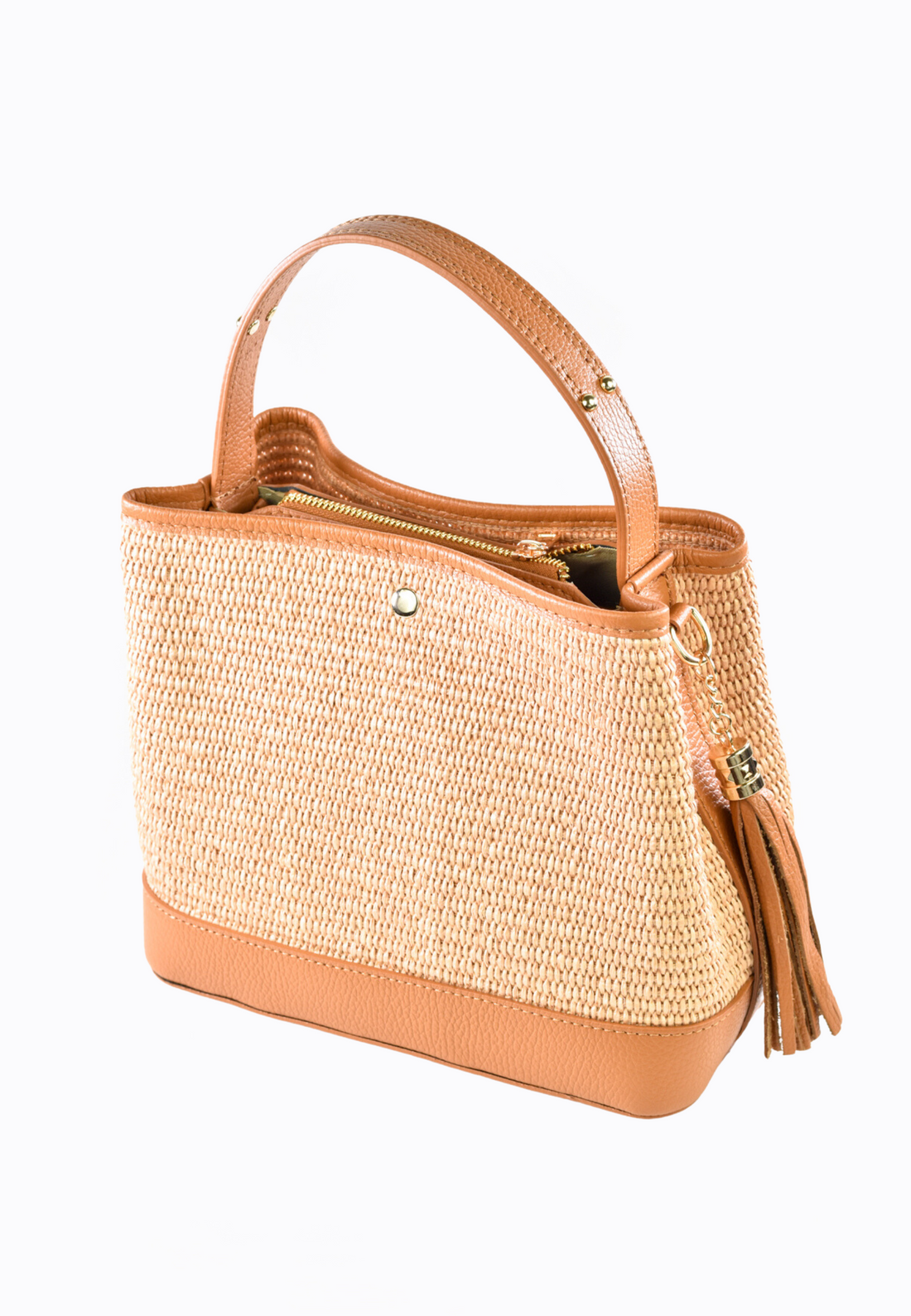 Kendy Bag in Tan Dollar Leather and Raphia