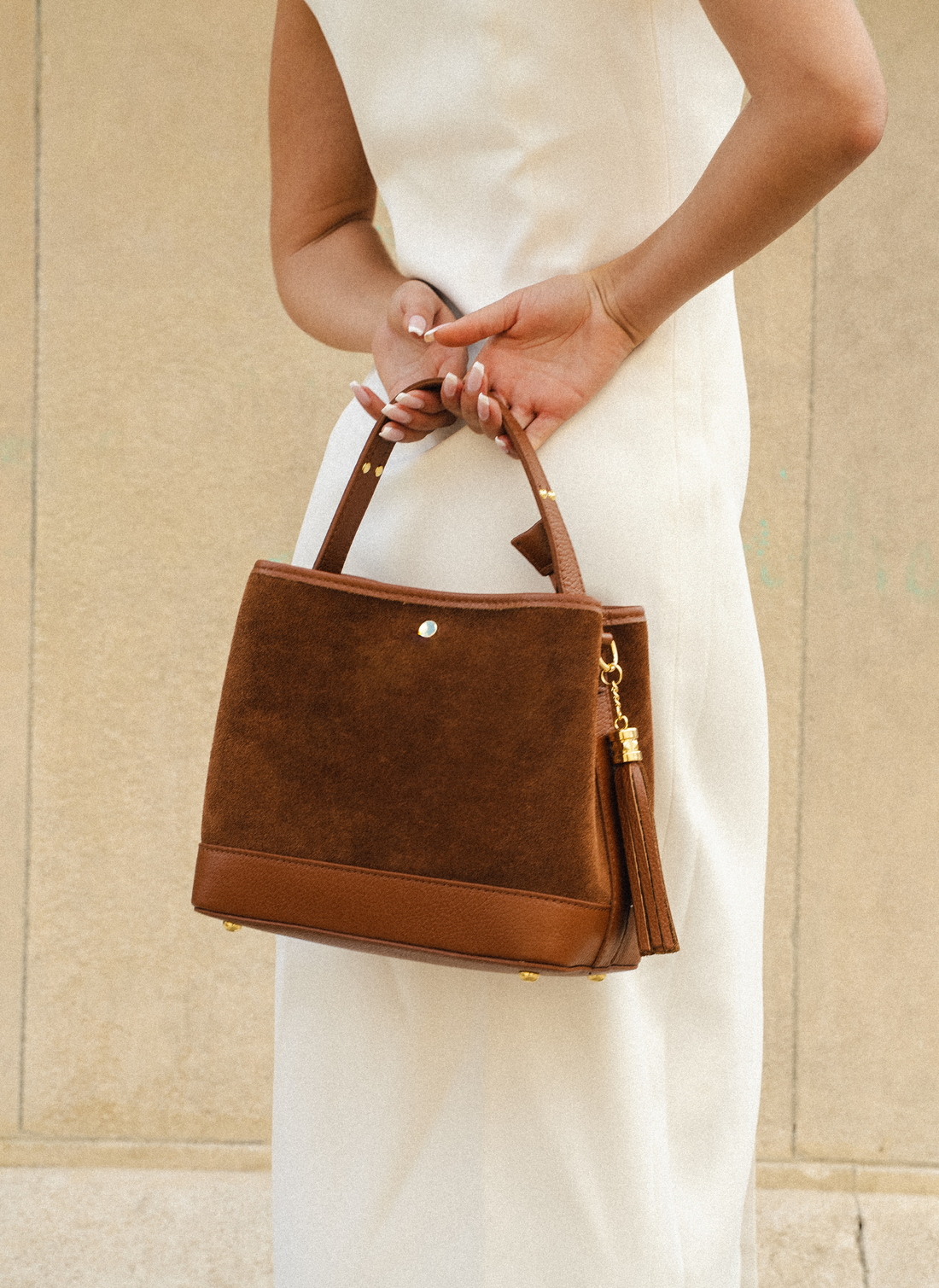 Kendy Bag in Tan Suede and Dollar Leather
