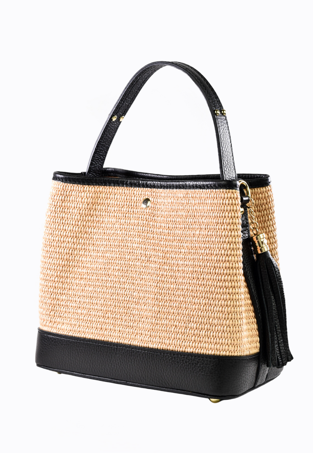 Kendy Bag in Black Dollar Leather and Raphia