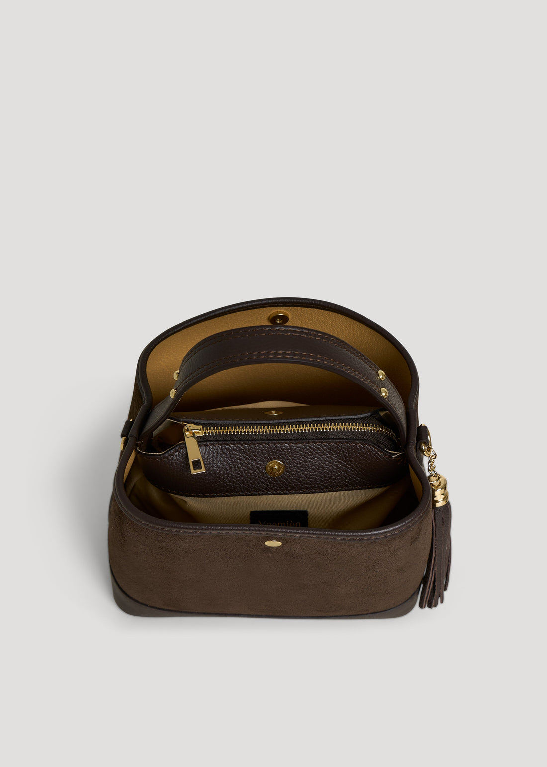 Kendy Bag in Dark Brown Suede and Dollar Leather
