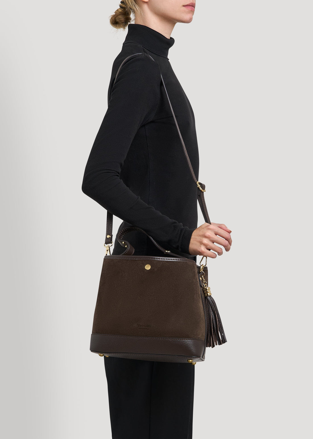 Kendy Bag in Dark Brown Suede and Dollar Leather