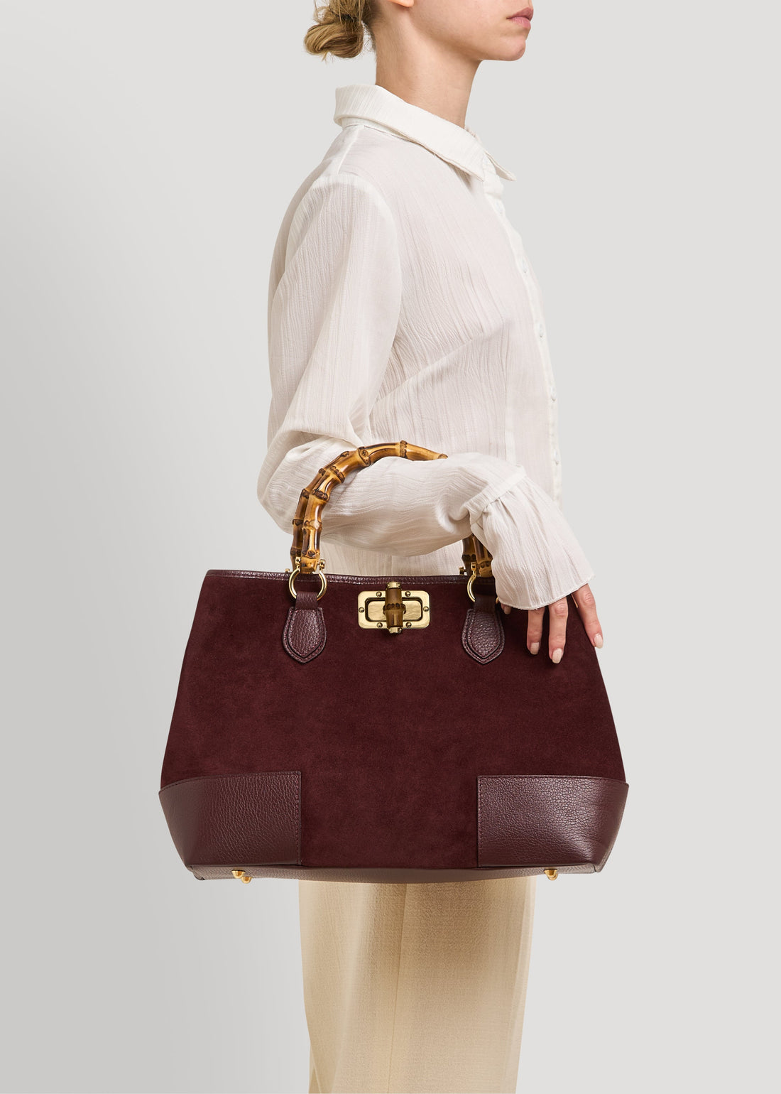 Borsa Bamboo Babe in Camoscio e Pelle Bordeaux