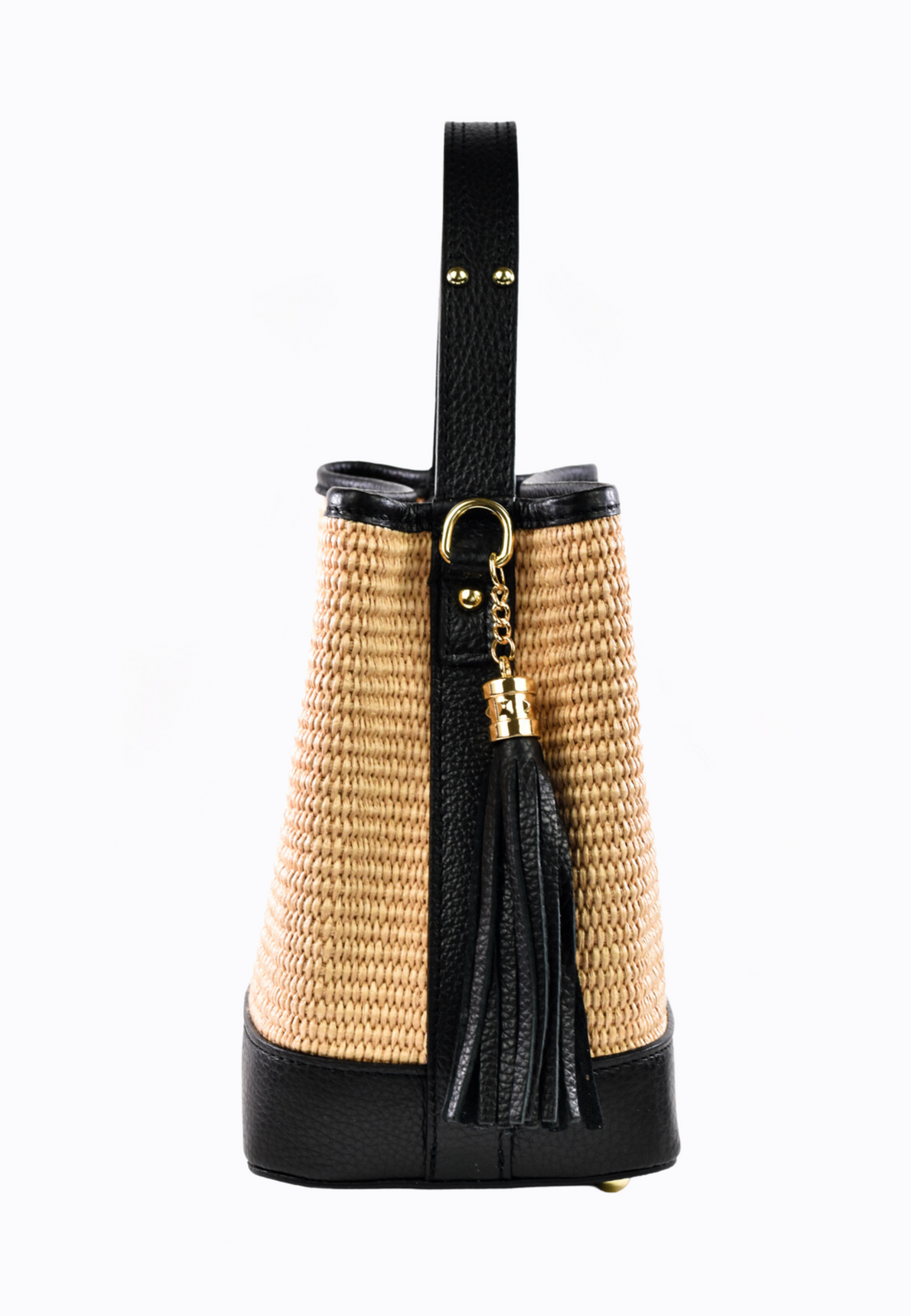 Kendy Bag in Black Dollar Leather and Raphia