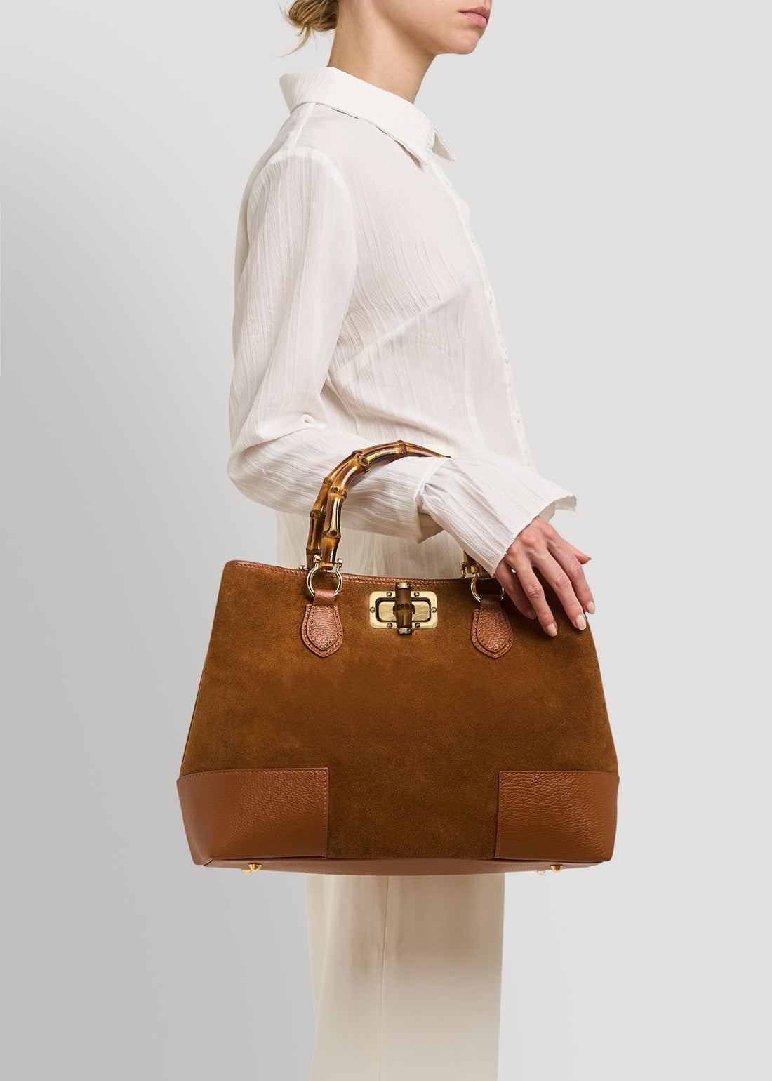 Borsa Bamboo Babe in Camoscio e Pelle Cuoio