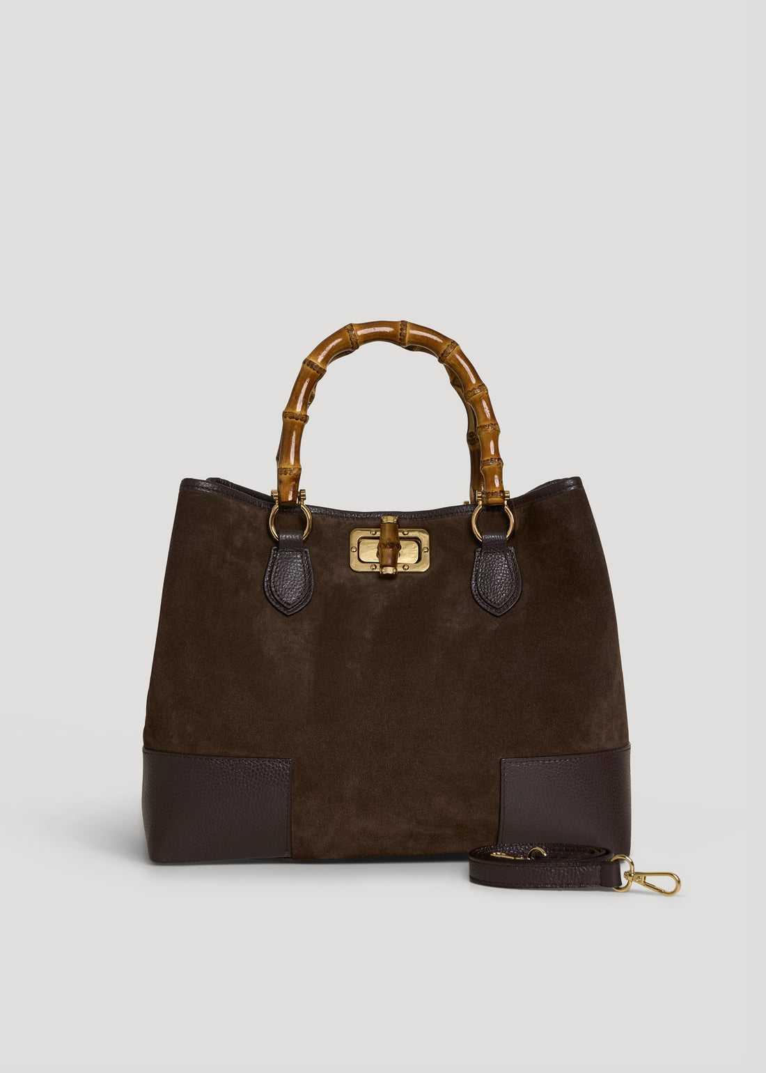 Borsa Bamboo Babe in Camoscio e Pelle Testa di moro
