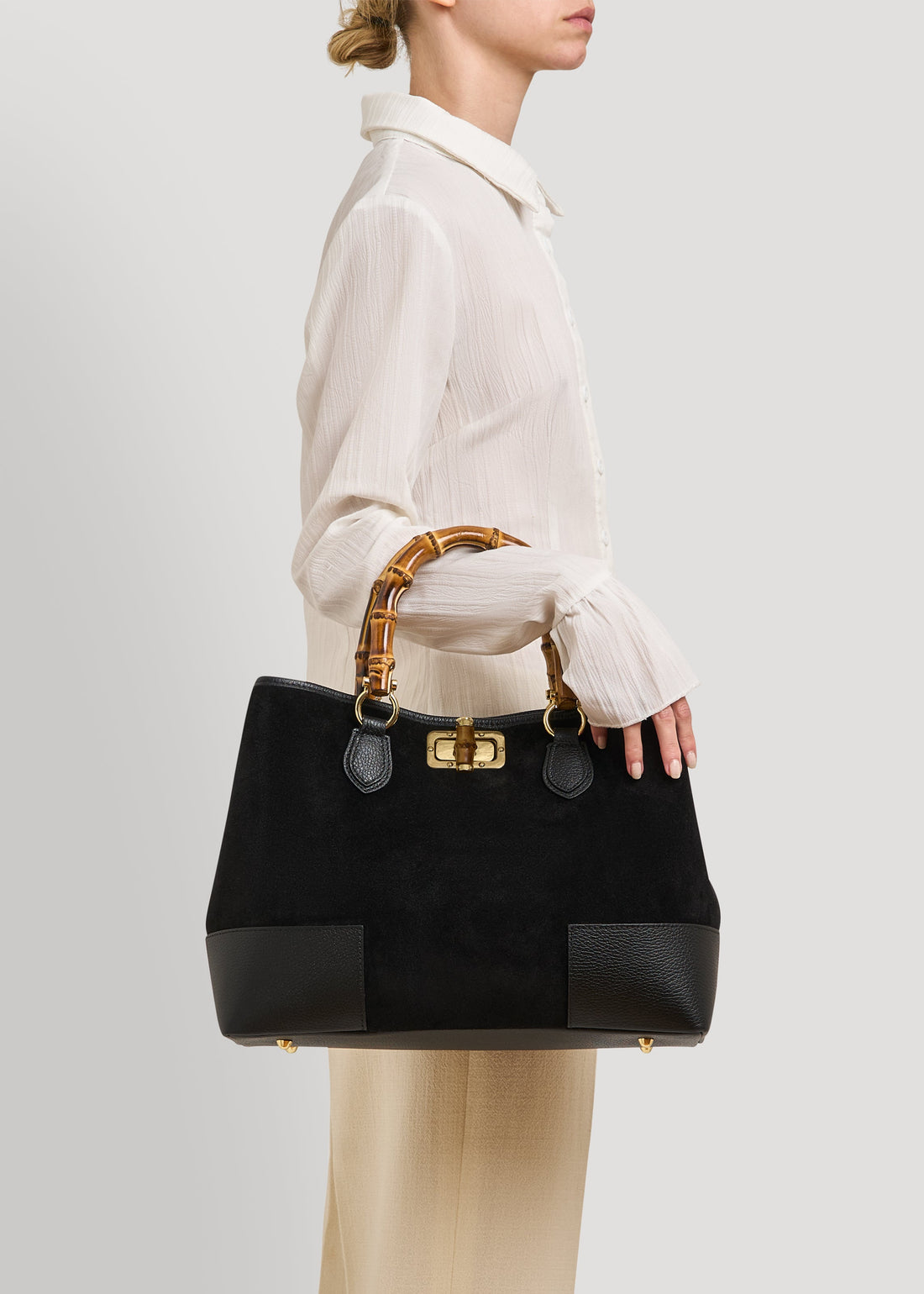 Borsa Bamboo Babe in Camoscio e Pelle Nera