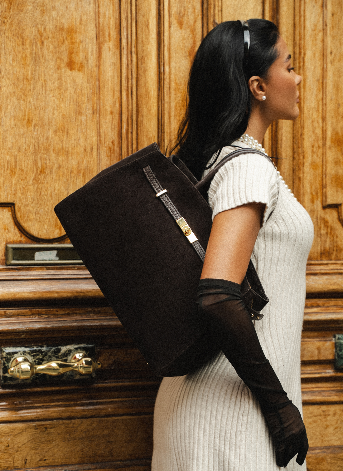 Driade Bag in Dark Brown Suede and Dollar Leather
