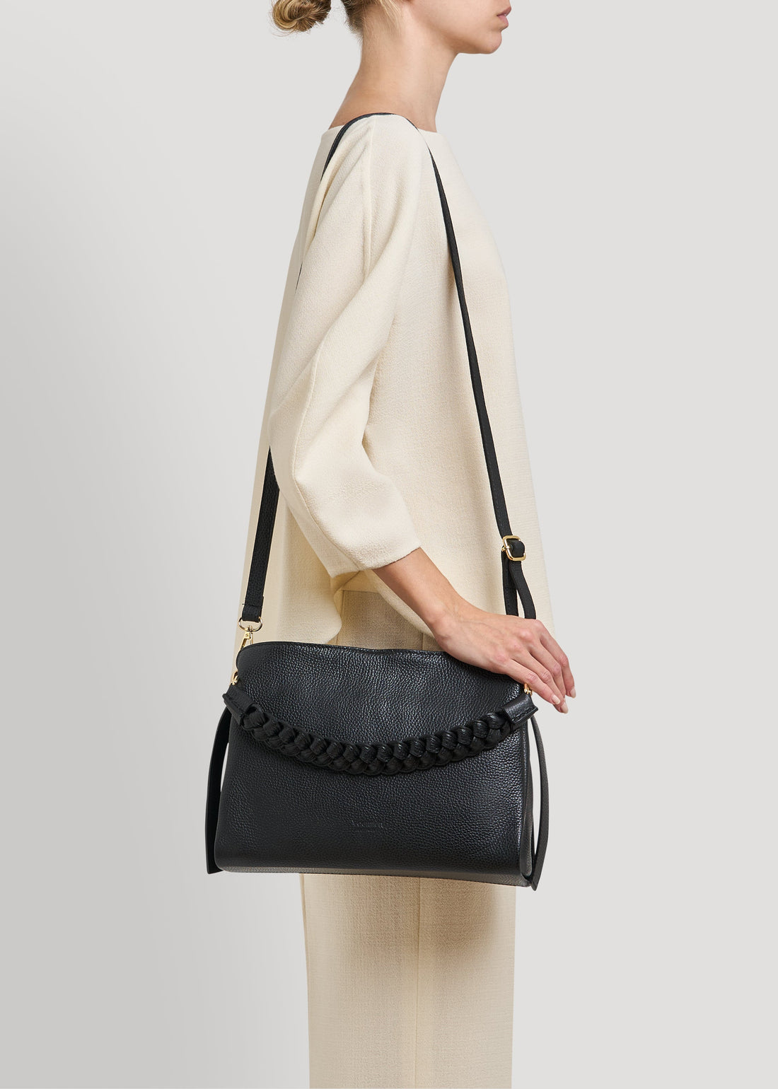 Black Dollar Leather Braid Bag