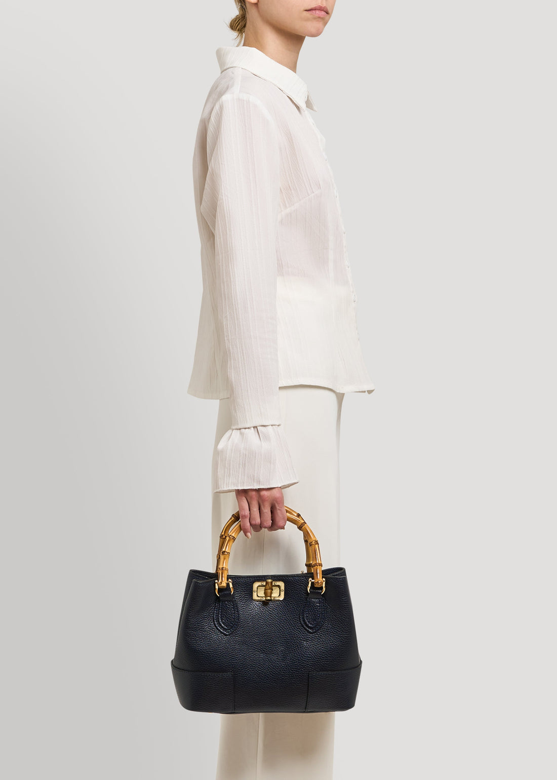 Bamboo Babe Micro Bag in Navy Blue Dollar Leather