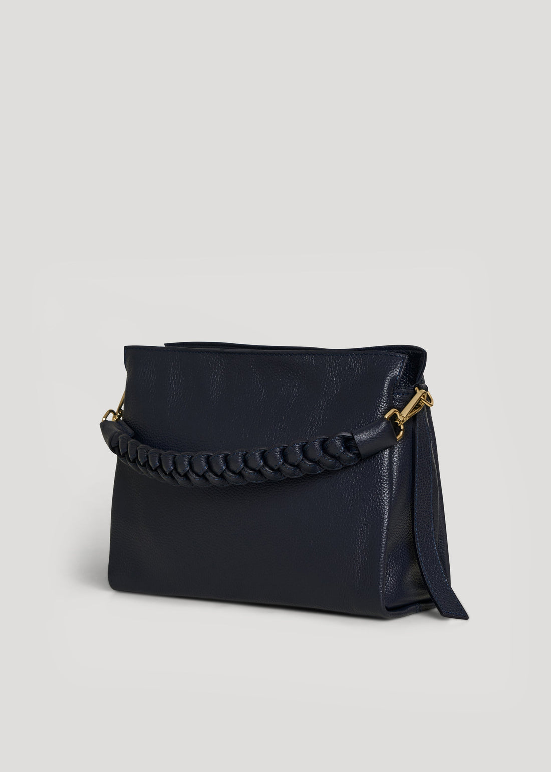 Navy Blue Dollar Leather Braid Bag