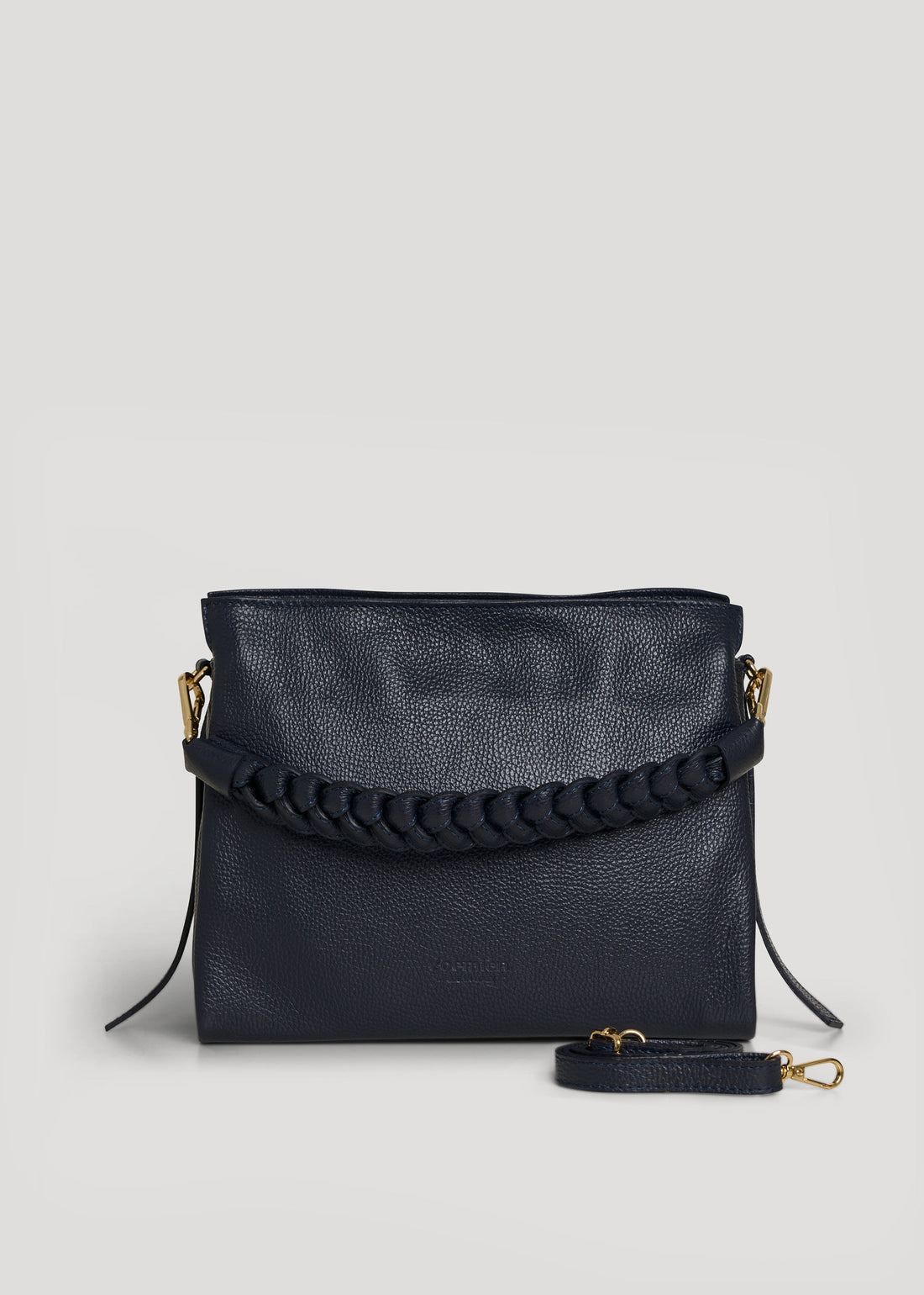 Navy Blue Dollar Leather Braid Bag