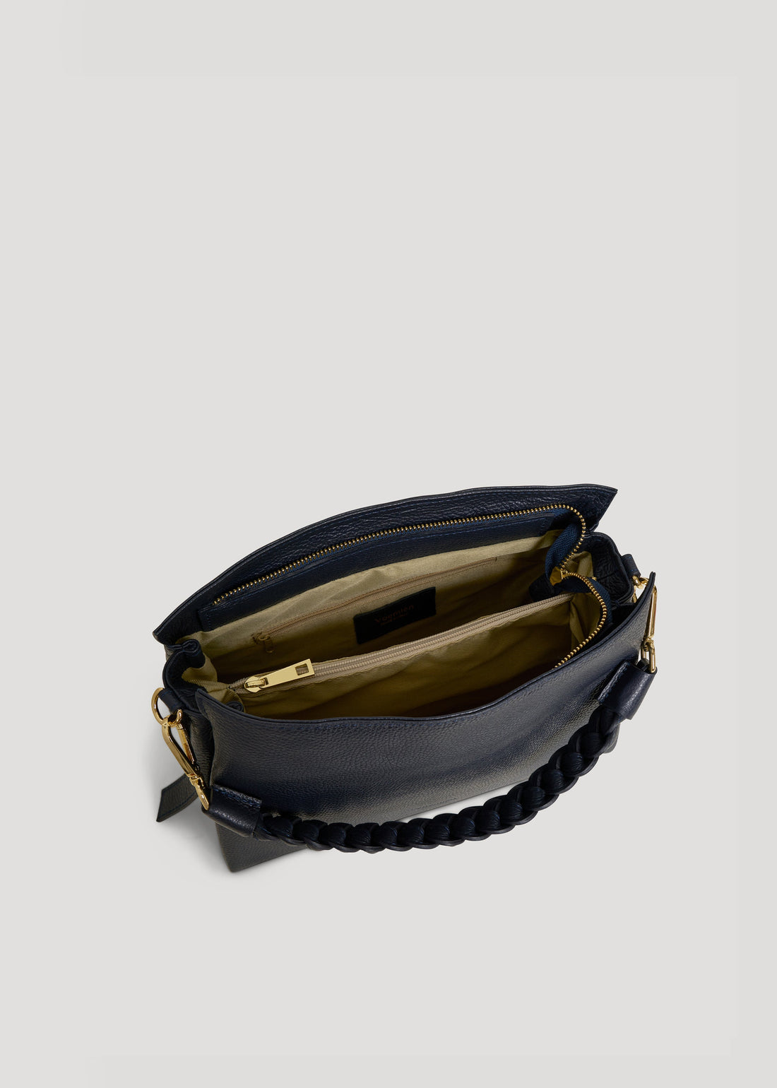 Navy Blue Dollar Leather Braid Bag