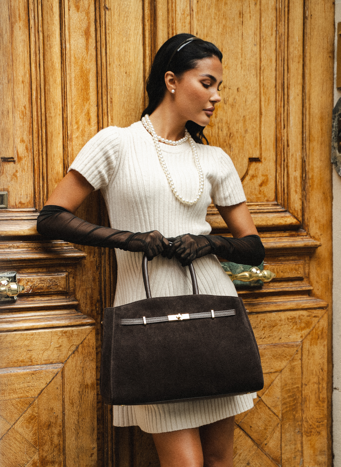 Driade Bag in Dark Brown Suede and Dollar Leather