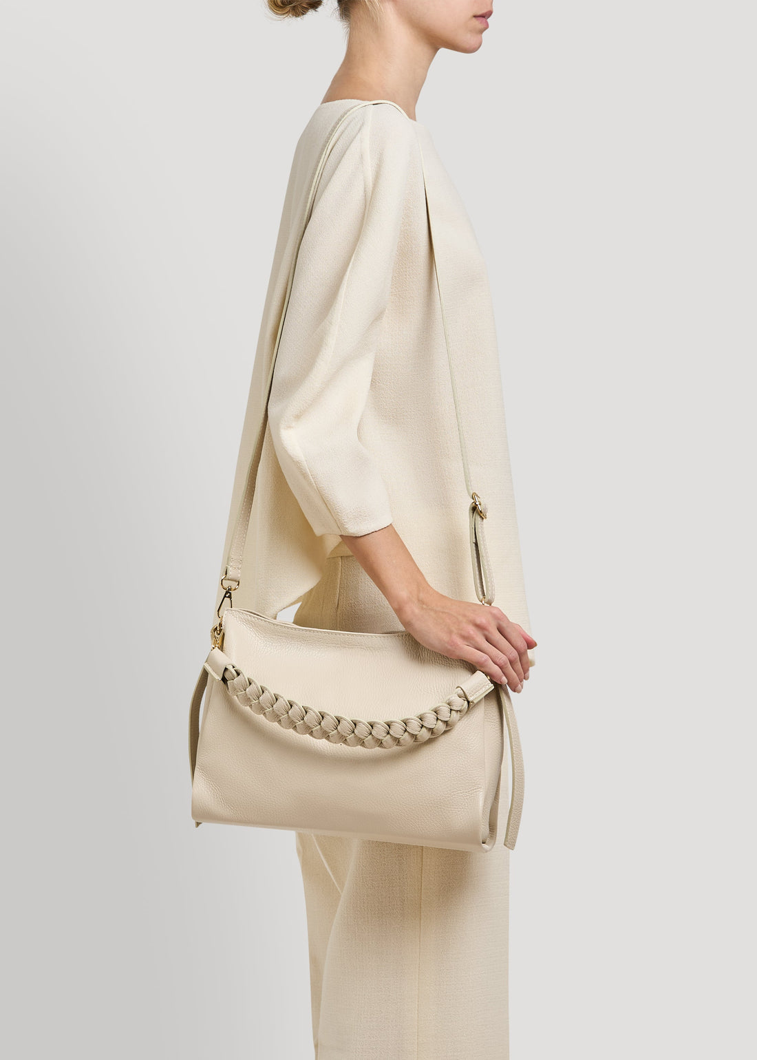 Beige Dollaro Leather Braid Bag