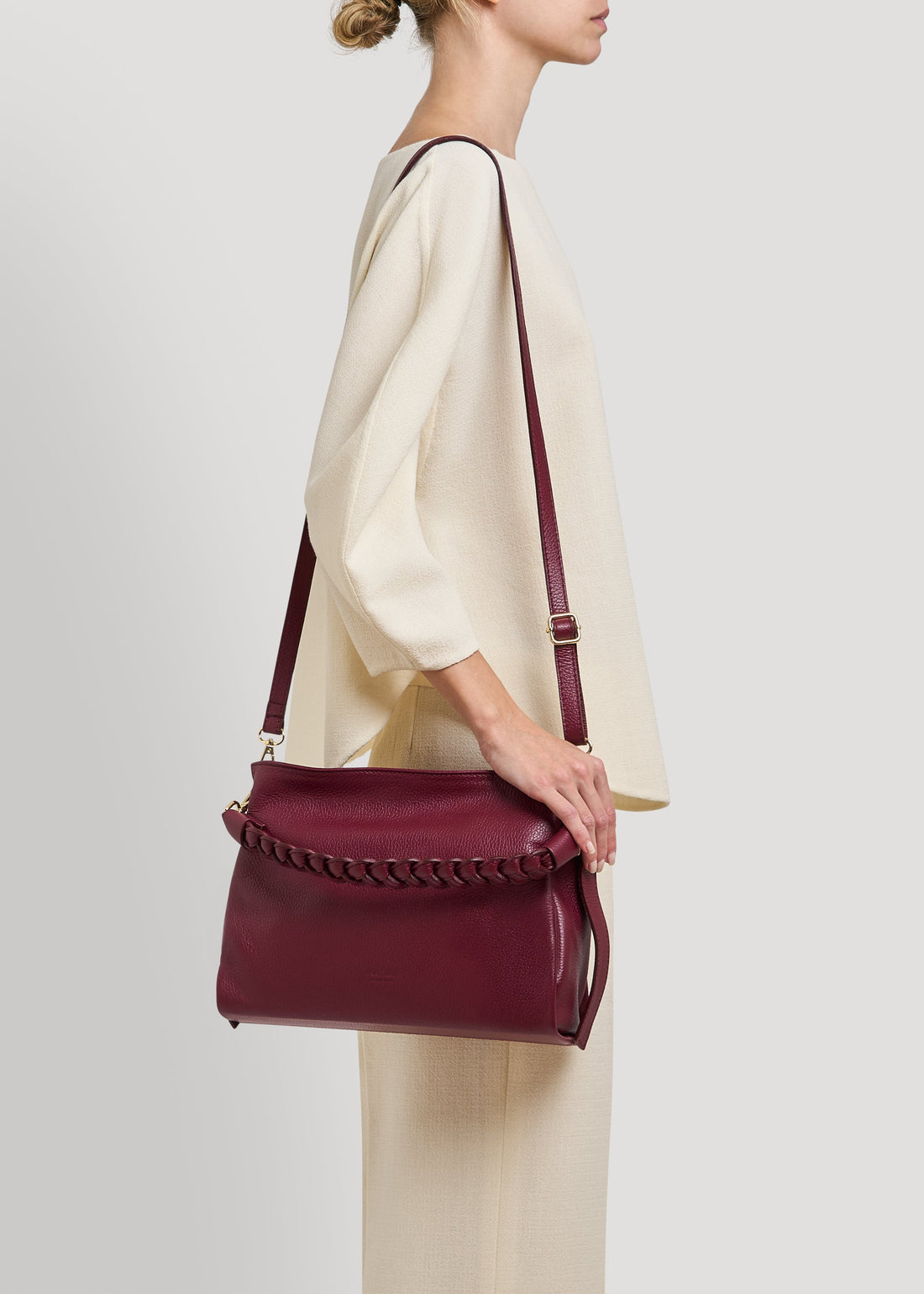 Burgundy Dollar Leather Braid Bag