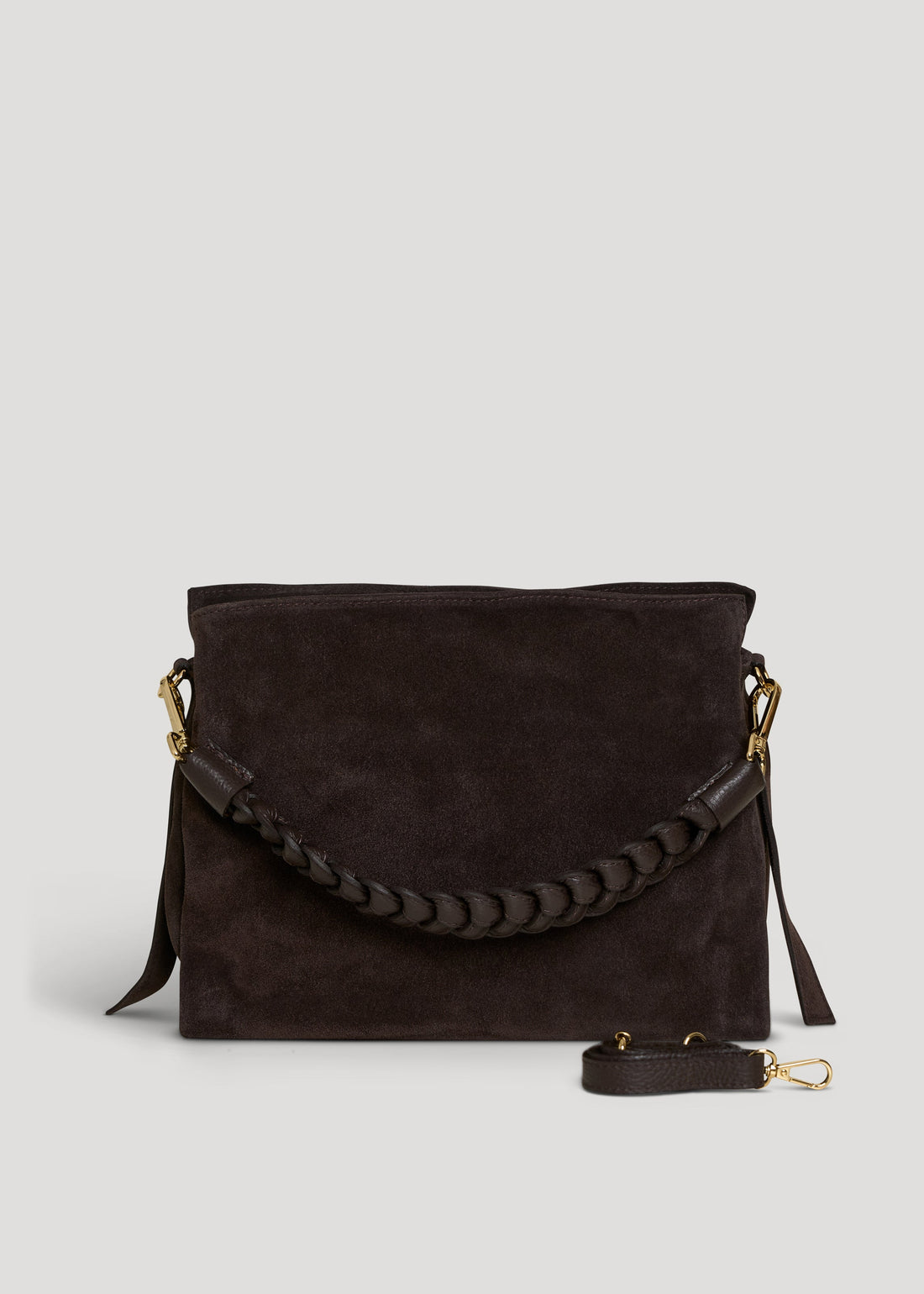 Braid Bag in Dark Brown Suede and Dollar Leather
